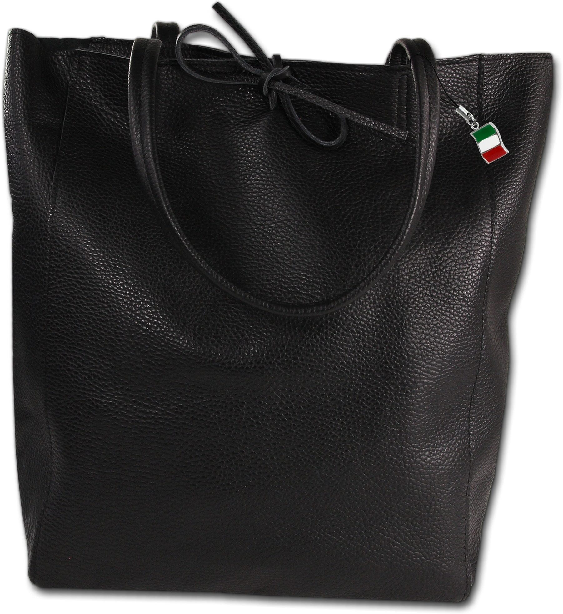 FLORENCE Shopper Florence ital. Shopper Echtleder Damen (Schultertasche, Schultertasche), Damen Shopper, Schultertasche Leder, schwarz, Größe ca. 28cm
