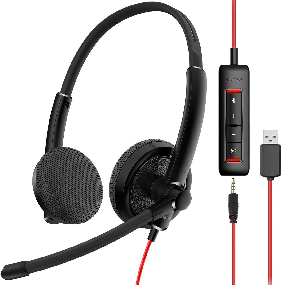 controll mit Headset zoom skype Gaming-Headset USB-Head-Set, mikrofon, office work) mikrofon for NUBWO volume wired (Headset mit