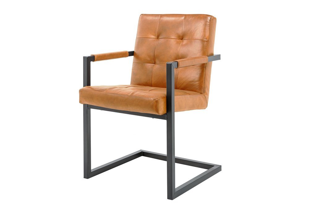 Armlehne · cognac · Freischwinger GRAND Esszimmer / Design Metall BUFFALO Leder Industrial · schwarz, · mit riess-ambiente