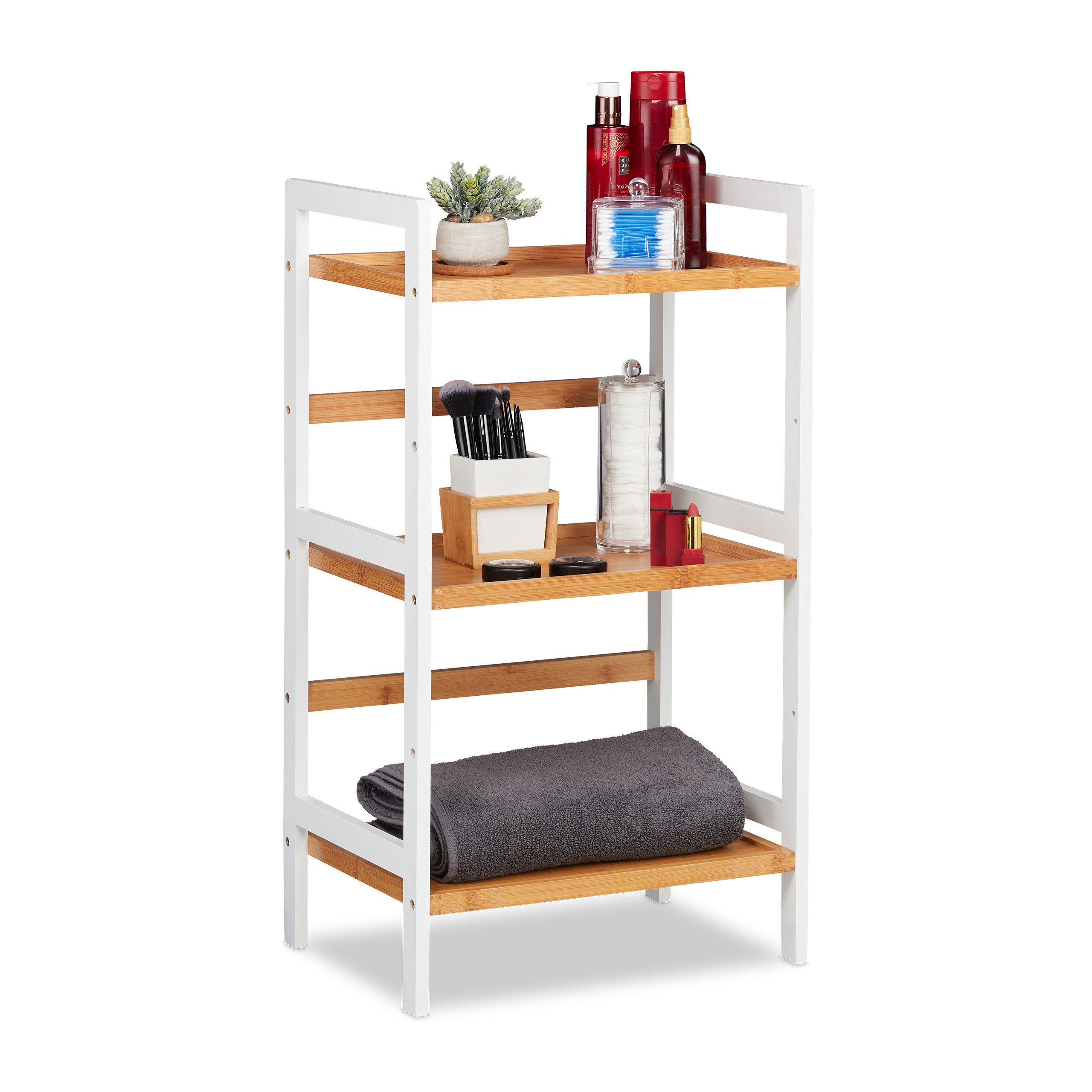 relaxdays Badregal Bambus weiß und natur, günstig online kaufen