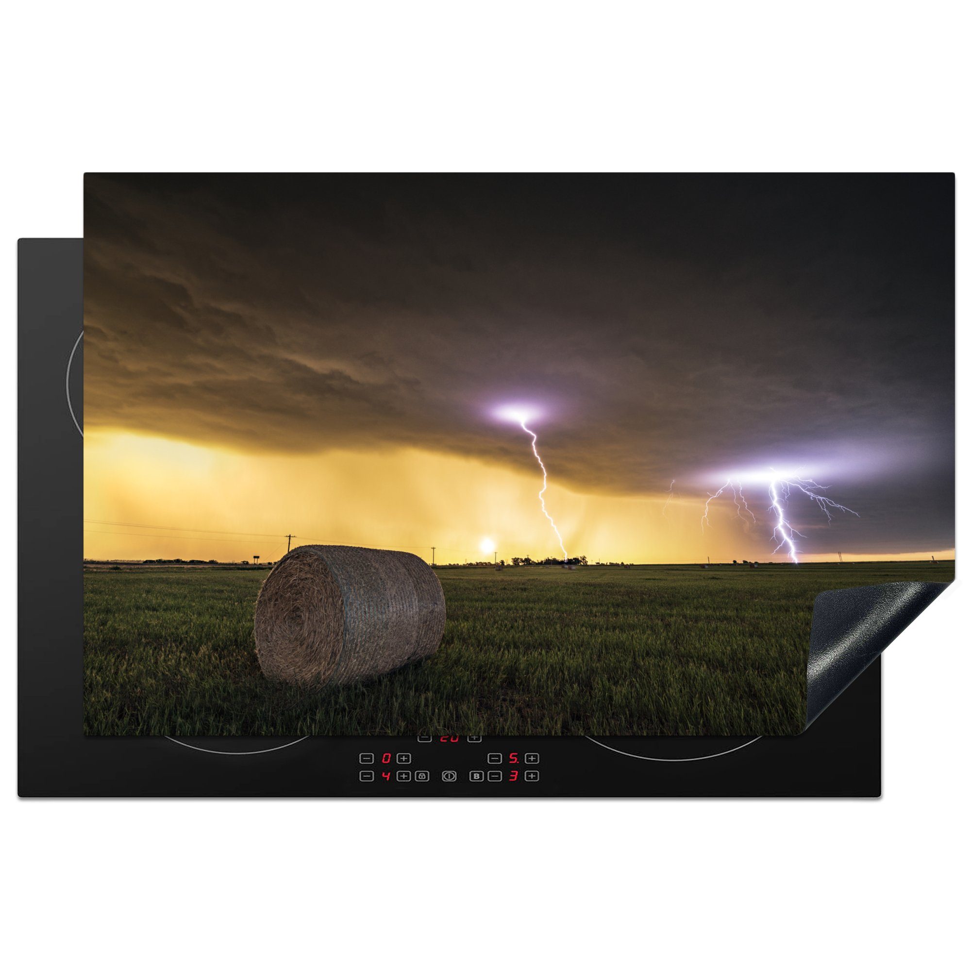 MuchoWow Herdblende-/Abdeckplatte Gewitter über Rasen, Vinyl, (1 tlg), 81x52 cm, Induktionskochfeld Schutz für die küche, Ceranfeldabdeckung