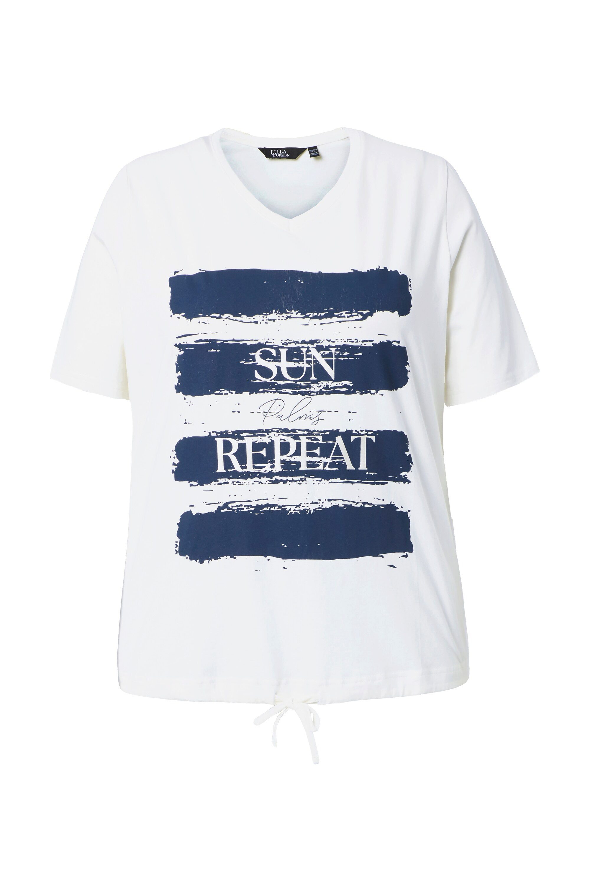 T-Shirt T-Shirt Schriftmotiv Tunnelzug V-Ausschnitt