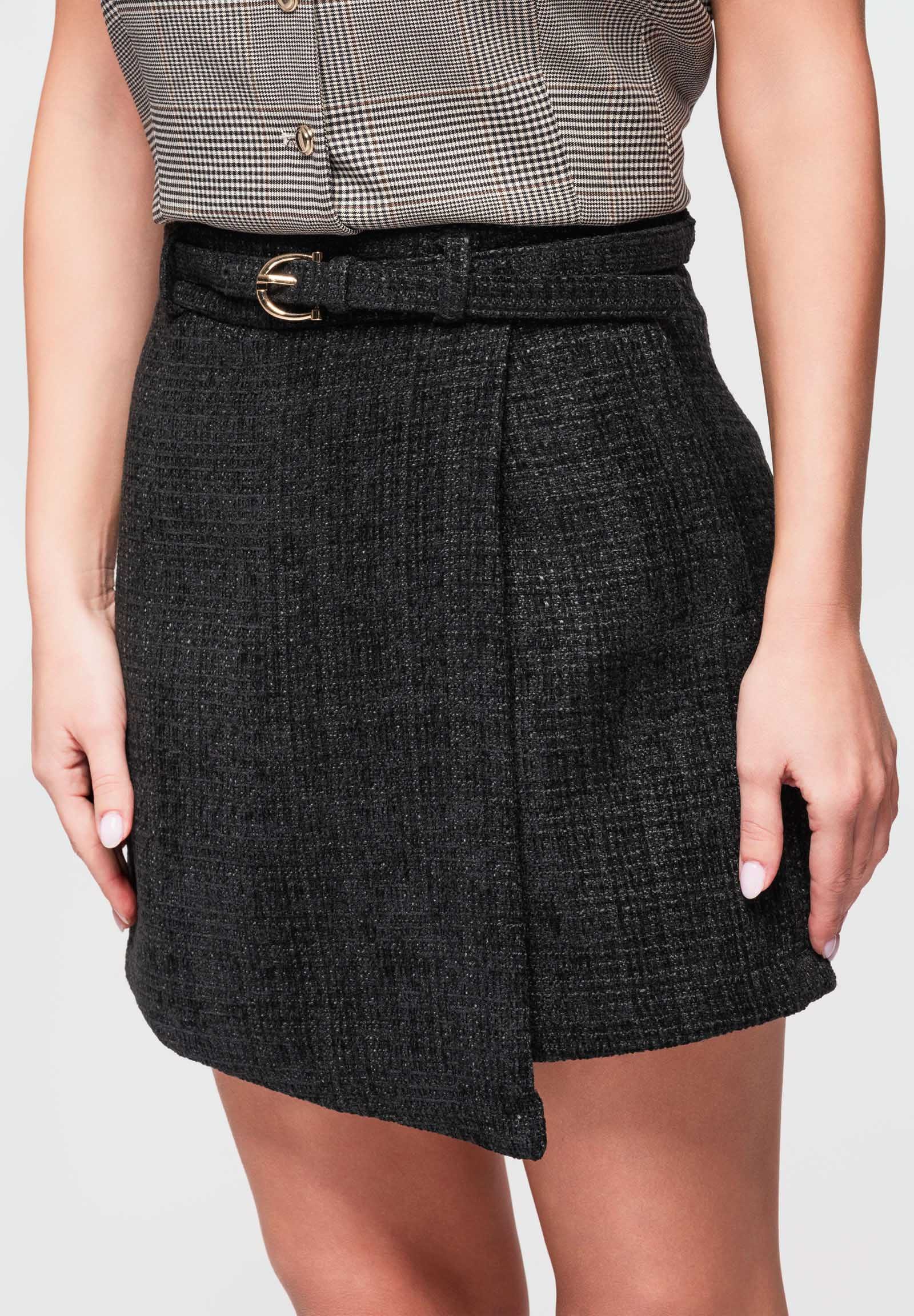 OMBRE Hosenrock Damen Mini Hosenrock mit Gürtel Elegant Schwarz M (kein Set, 1-tlg) Asymmetrischer Einsatz vorne, klassische Shorts-Konstruktion