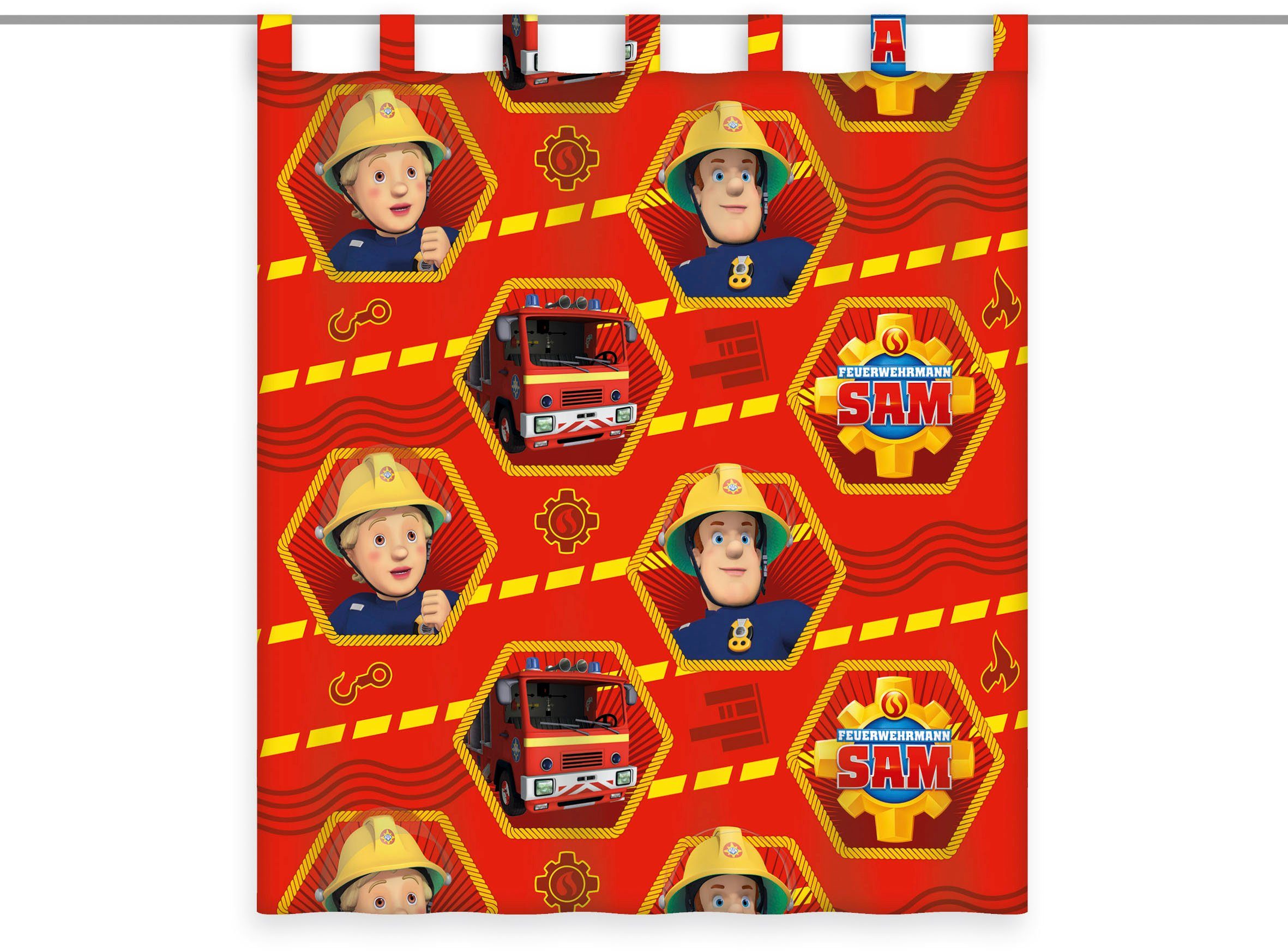 Vorhang Feuerwehrmann Sam, Feuerwehrmann Sam, Schlaufen (1 St), transparent, Voile, Feuerwehrmann Sam Vorhang