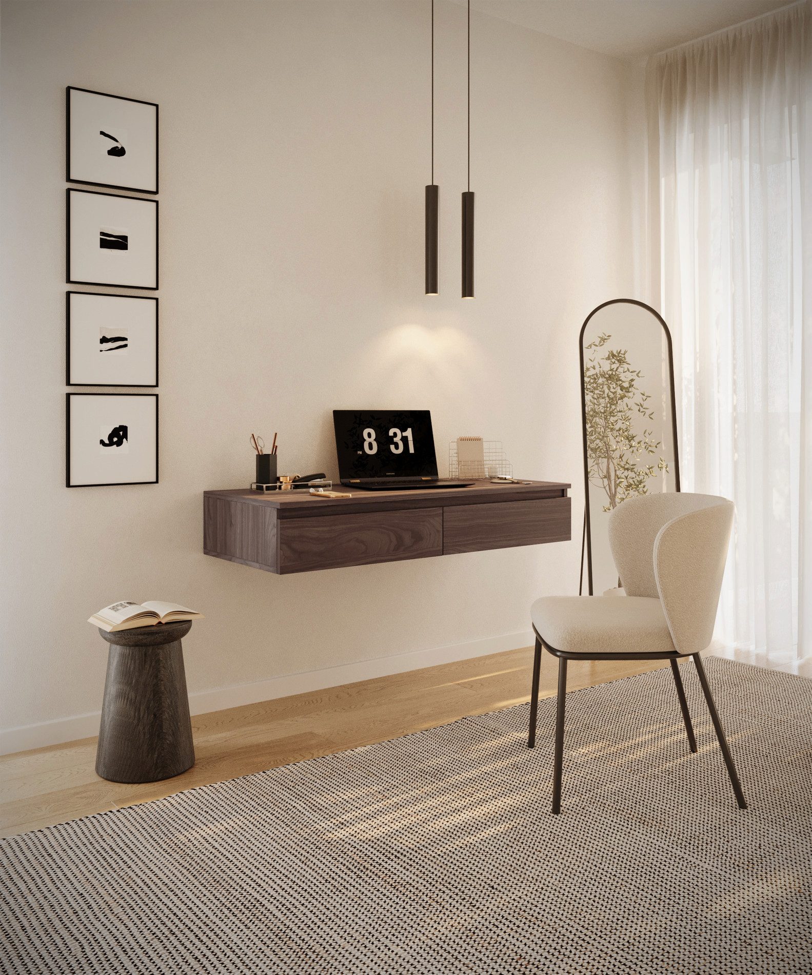 Selsey Schminktisch BEMMI, Hängeschreibtisch Schminktisch mit 2 Schubladen 120 cm breit