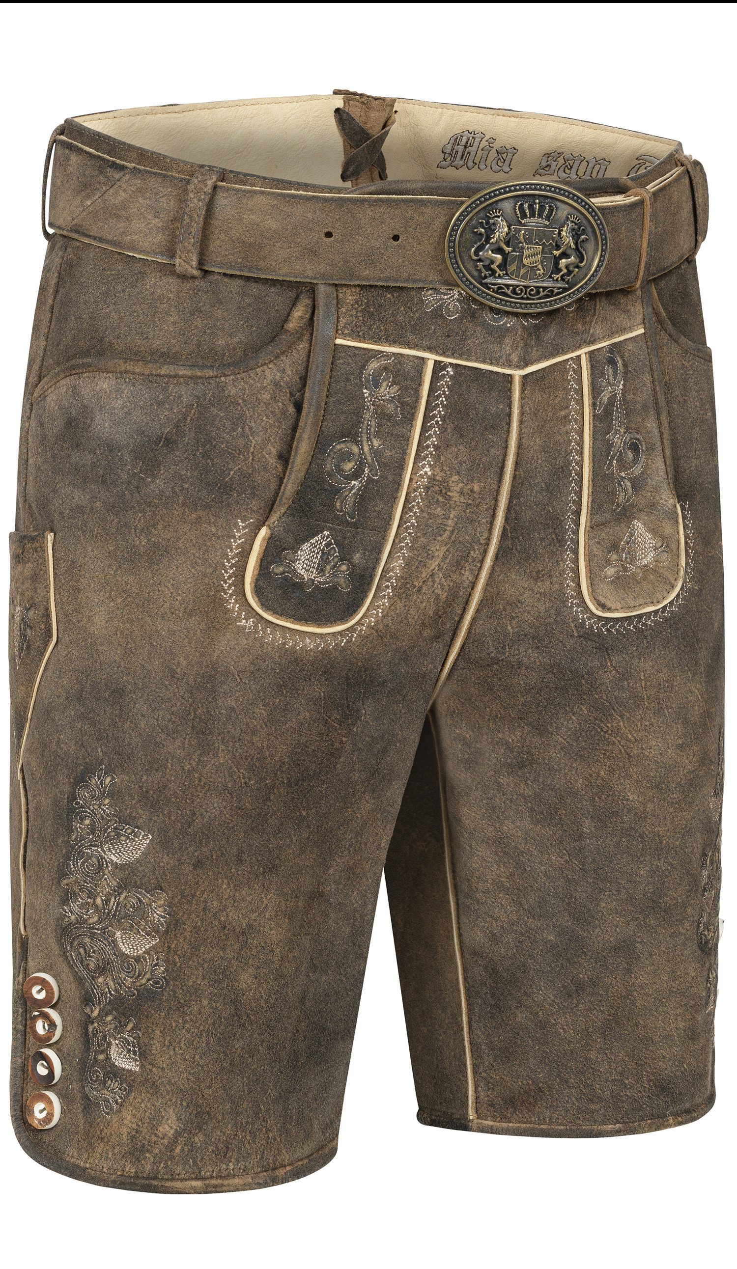 Nübler Trachtenlederhose Lederhose Kurz Latz Storm Sepia Suede in Braun von Nübler