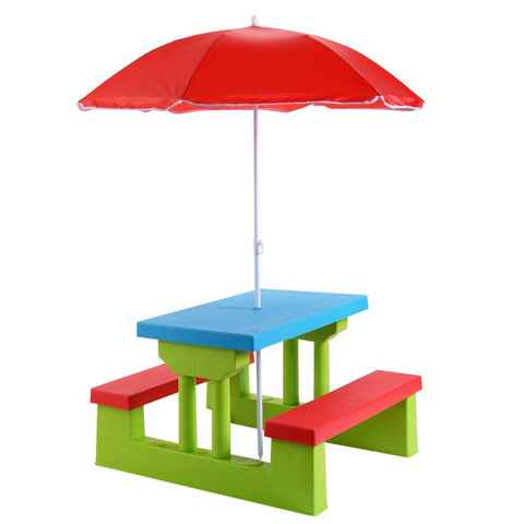 COSTWAY Kindersitzgruppe Sitzgarnitur, Kindertisch, mit Sonnenschirm