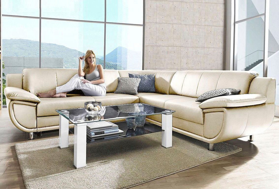 TRENDMANUFAKTUR Ecksofa Rondo wahlweise mit Schlaffunktion, bequeme Armlehnen, L-Form, wahlw.mit Federkern, Füße chromfarben, Unser Dauertiefpreis