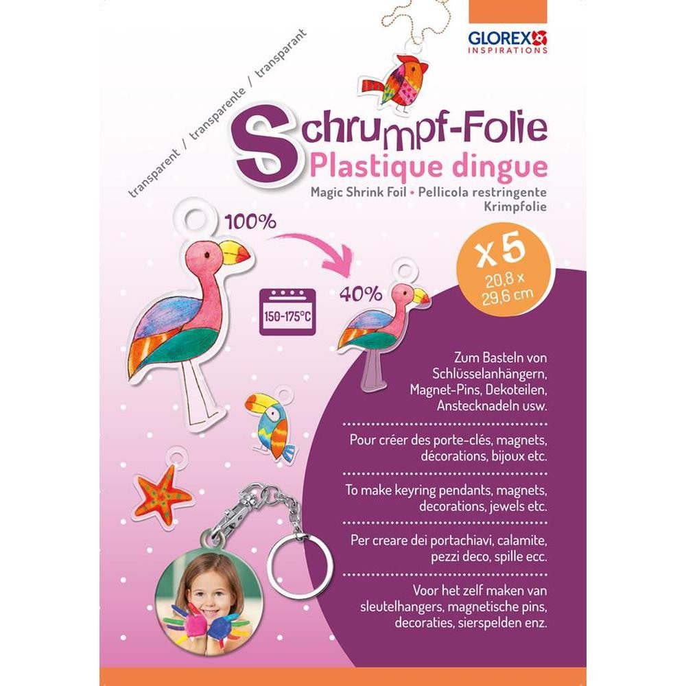 Glorex Dekorationsfolie GLOREX Schrumpffolie weiß 5 Bogen