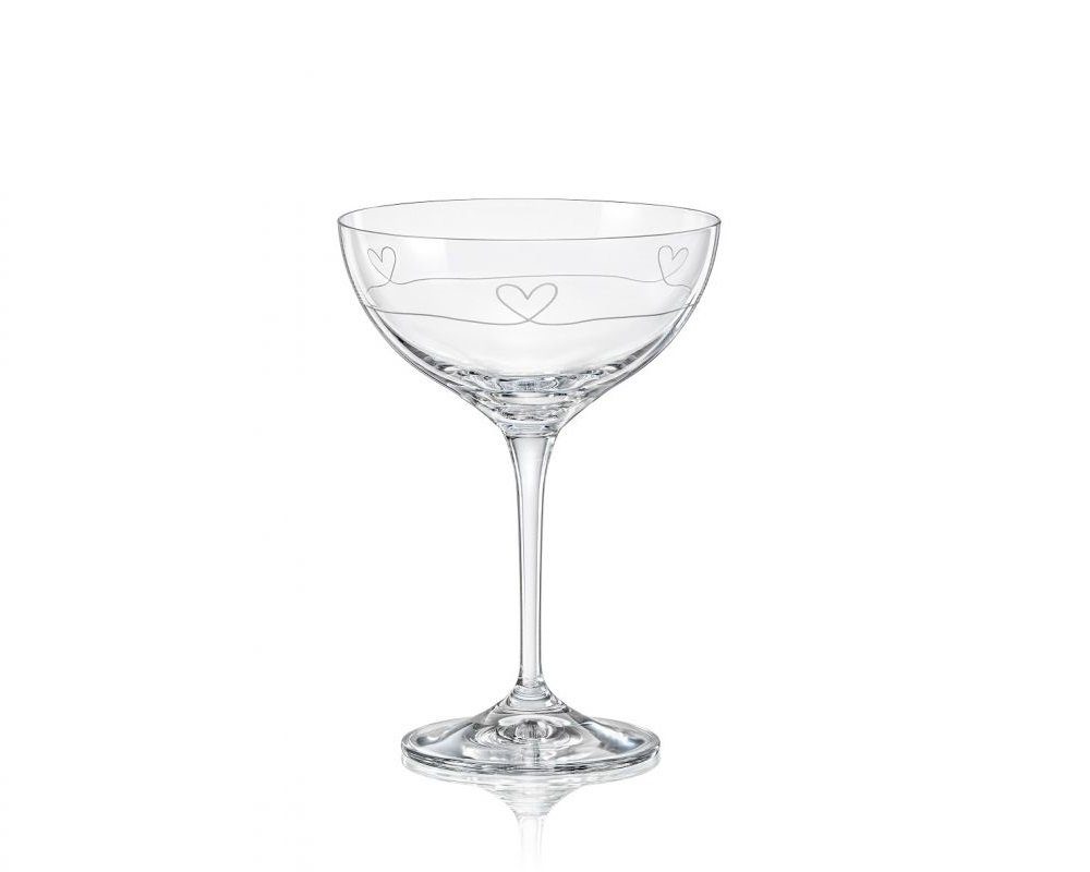 Crystalex Champagnerglas DIAMOND HEART Sektschale Coupe Kristallgläser 210 ml 2er Set, 2-tlg., Kristallglas, Herz Gravur