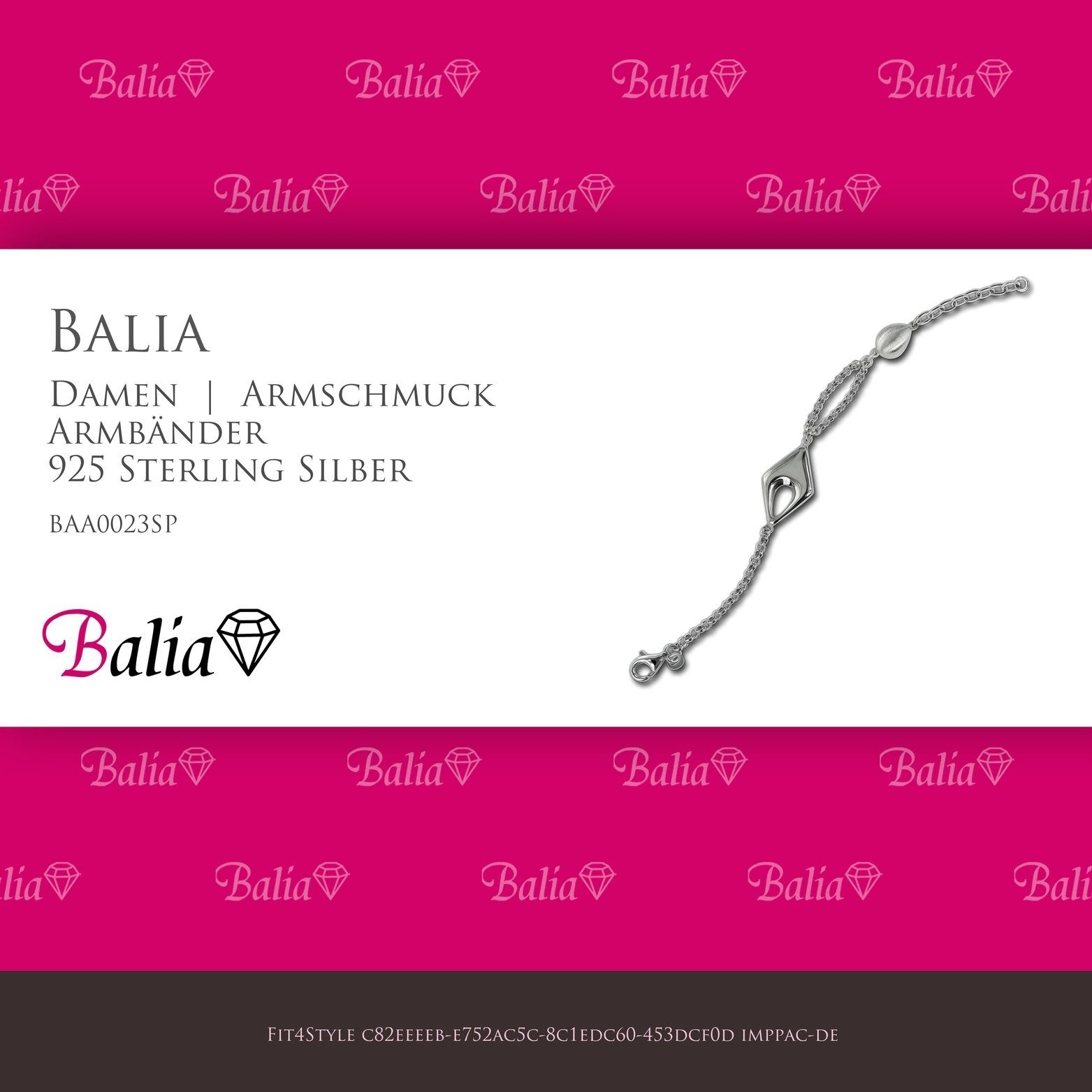 Balia Silberarmband Balia Armband für ca. (Armband), 925 mattiert Armband Damen 18,5cm, Silber Silber (Drop)