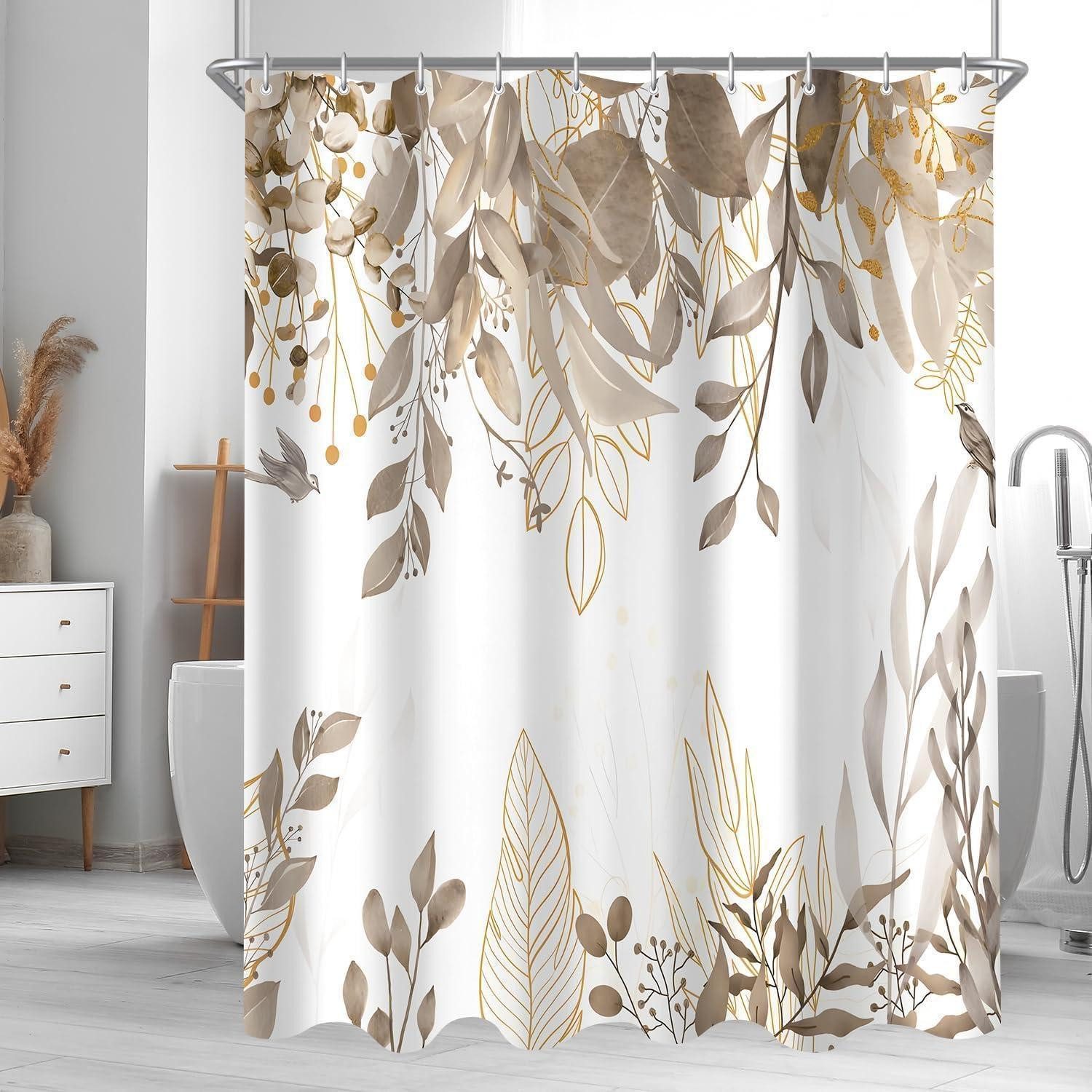 LuxusKollektion Duschvorhang Duschvorhang 120x200cm Grau Herbstblätter H120 x B200 cm (1er Pack)