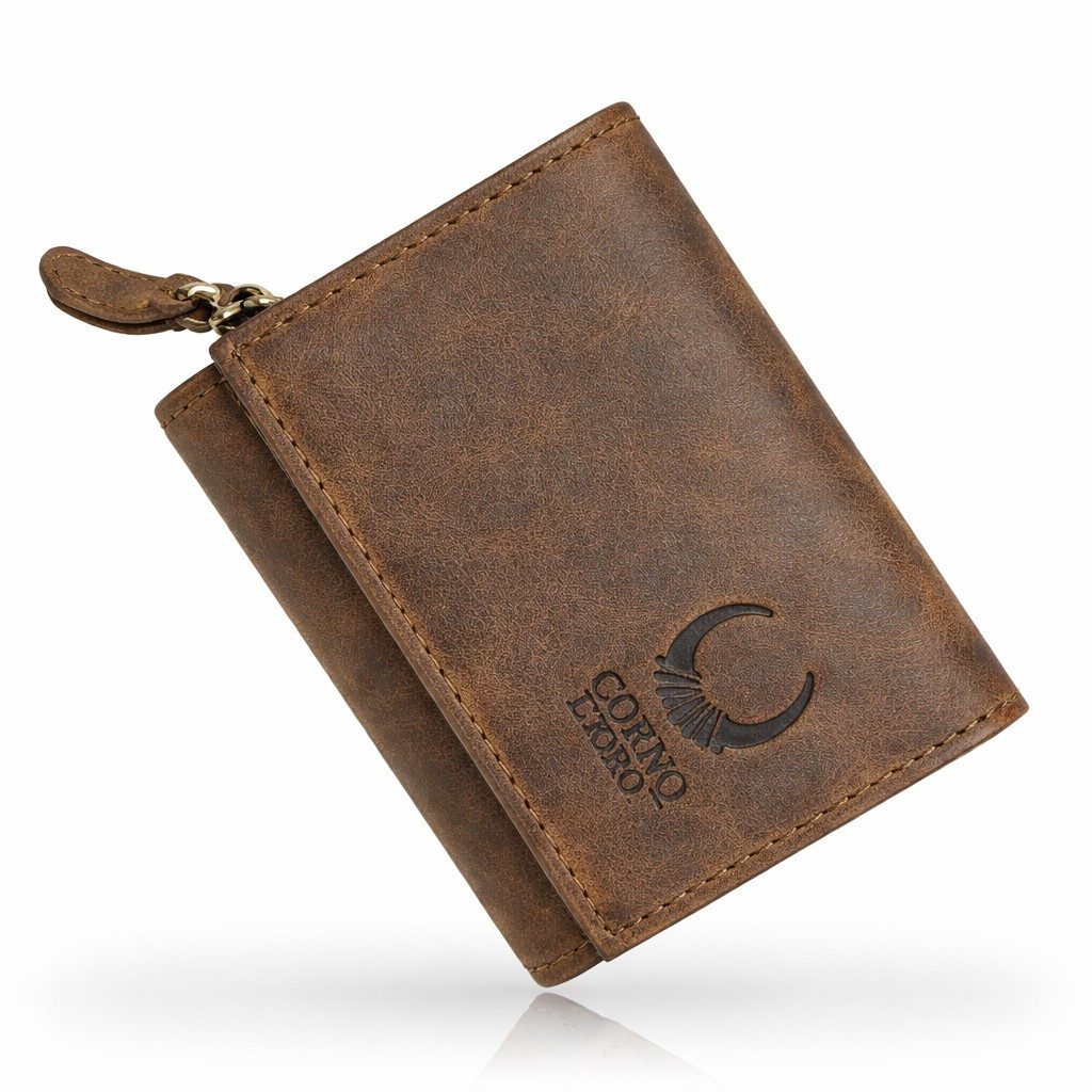 Corno d´Oro Geldbörse Damen Echt Leder klein Handmade Portemonnaie mit RFID Schutz, kleiner Geldbeutel mit RFID Schutz und Geschenkkarton
