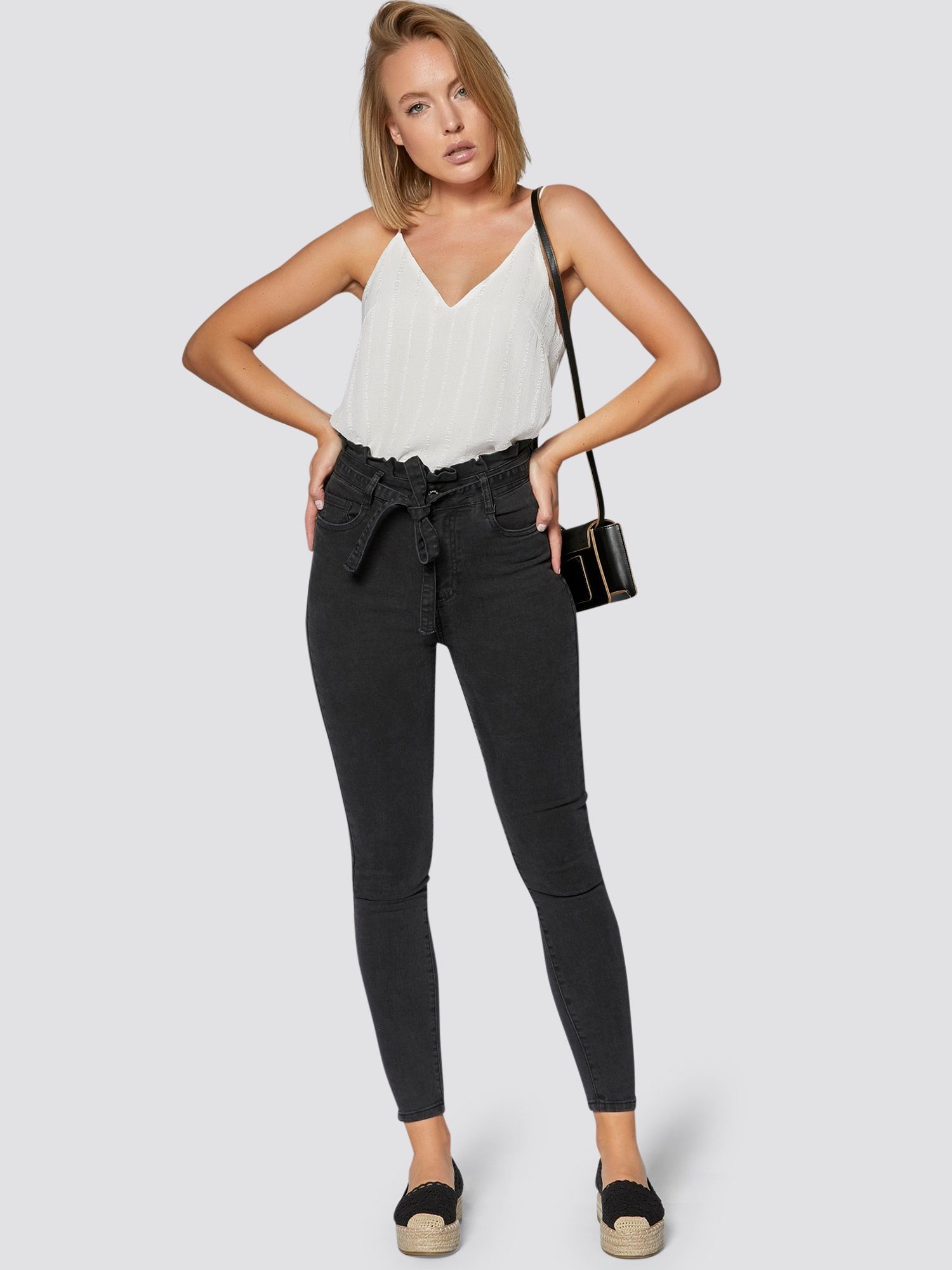 Freshlions High-waist-Jeans Bindegurt mit schwarz Jeans