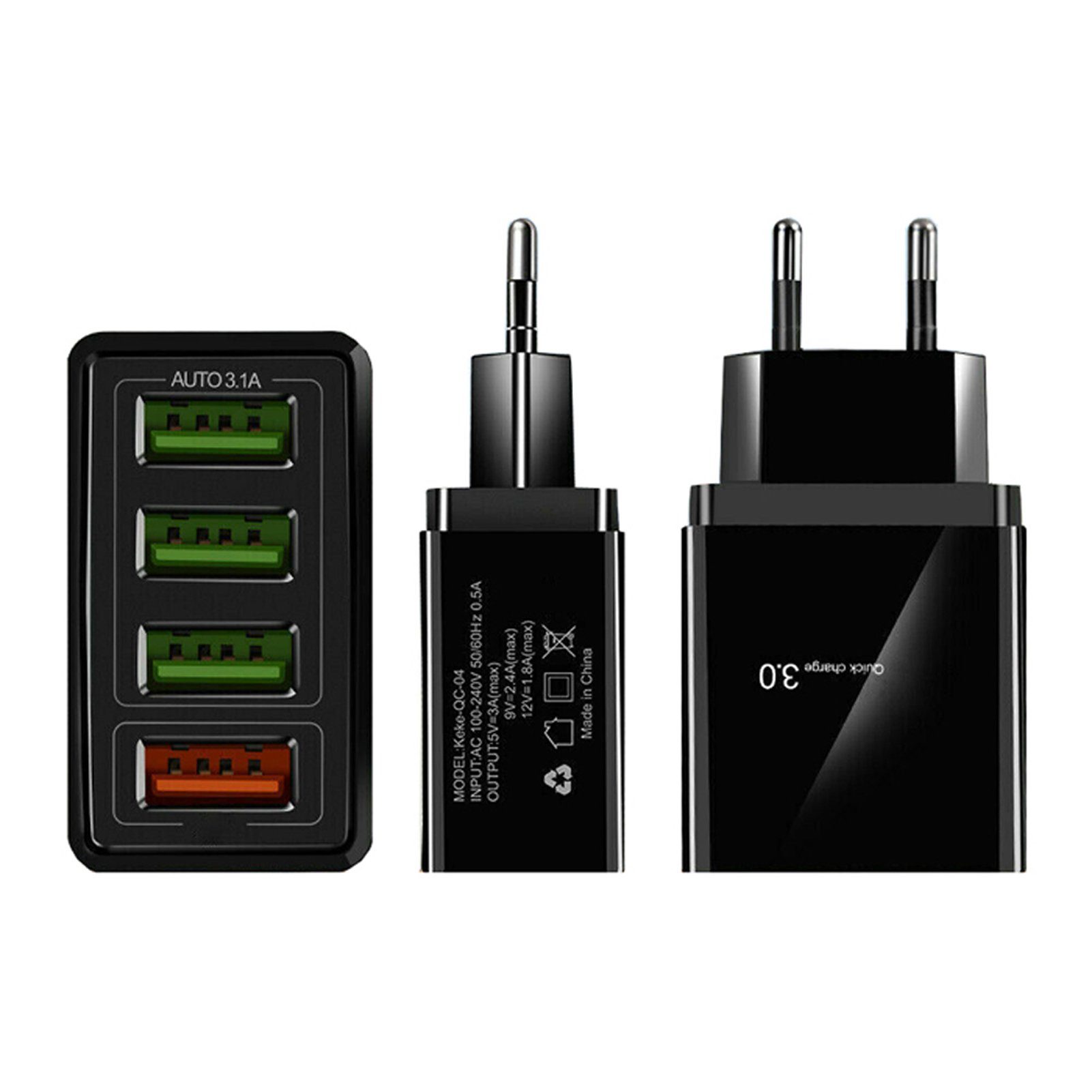 Bolwins O35C 4-fach Port USB Ladegerät Netzteil Adapter DC 5V 9V 12V max. 3,1A USB-Ladegerät (3000 mA, Packung, 1-tlg., 4 Port, 4-Port USB Ladegerät mit Quick Charge)