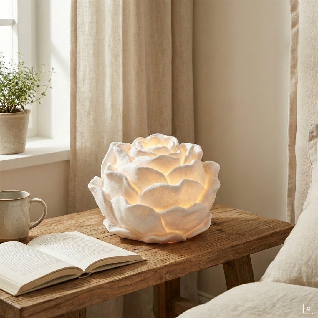 abc HOME Tischleuchte Rose, Polyresin mit Sandgemisch, Leuchtmittel im Lieferumfang nicht enthalten