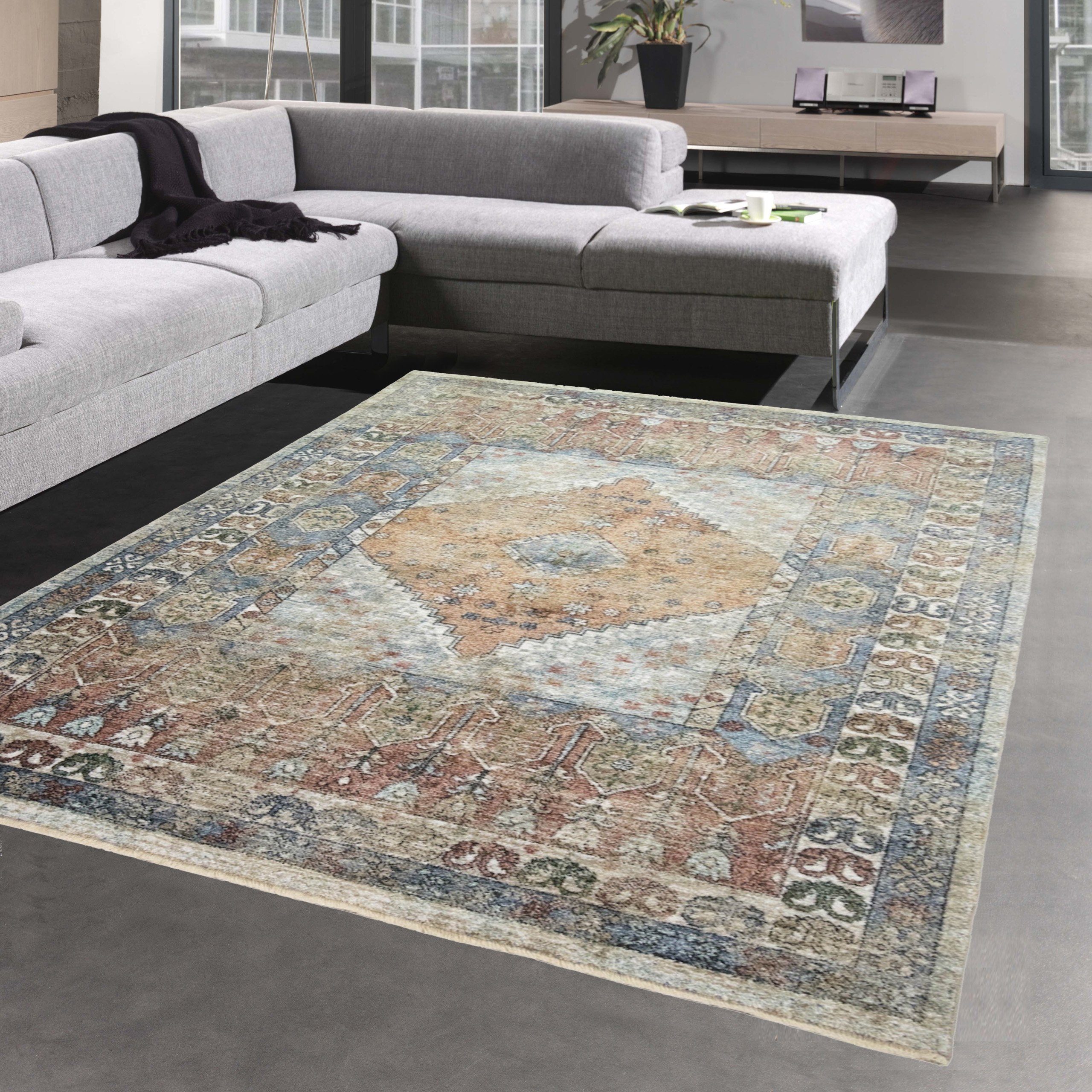 Carpetia Teppich Teppich für Wohn- & Schlafzimmer mit Blumenverzierungen bunt, rechteckig, Höhe: 10 mm