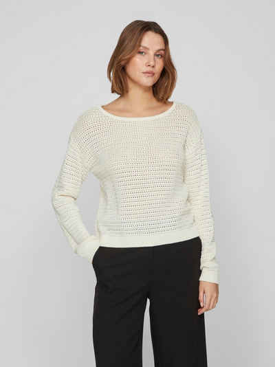 Vila Strickpullover Legerer Strickpullover Transparent Feinstrick Sweater 6924 in Weiß