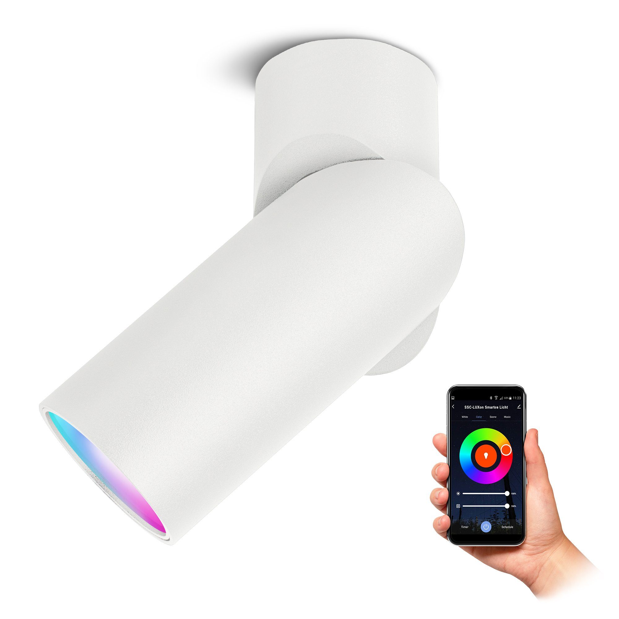 SSC-LUXon LED Aufbaustrahler TOBI-L Spot Aufbauleuchte schwenkbar weiss mit WiFi RGB LED GU10, RGB & Weißtöne