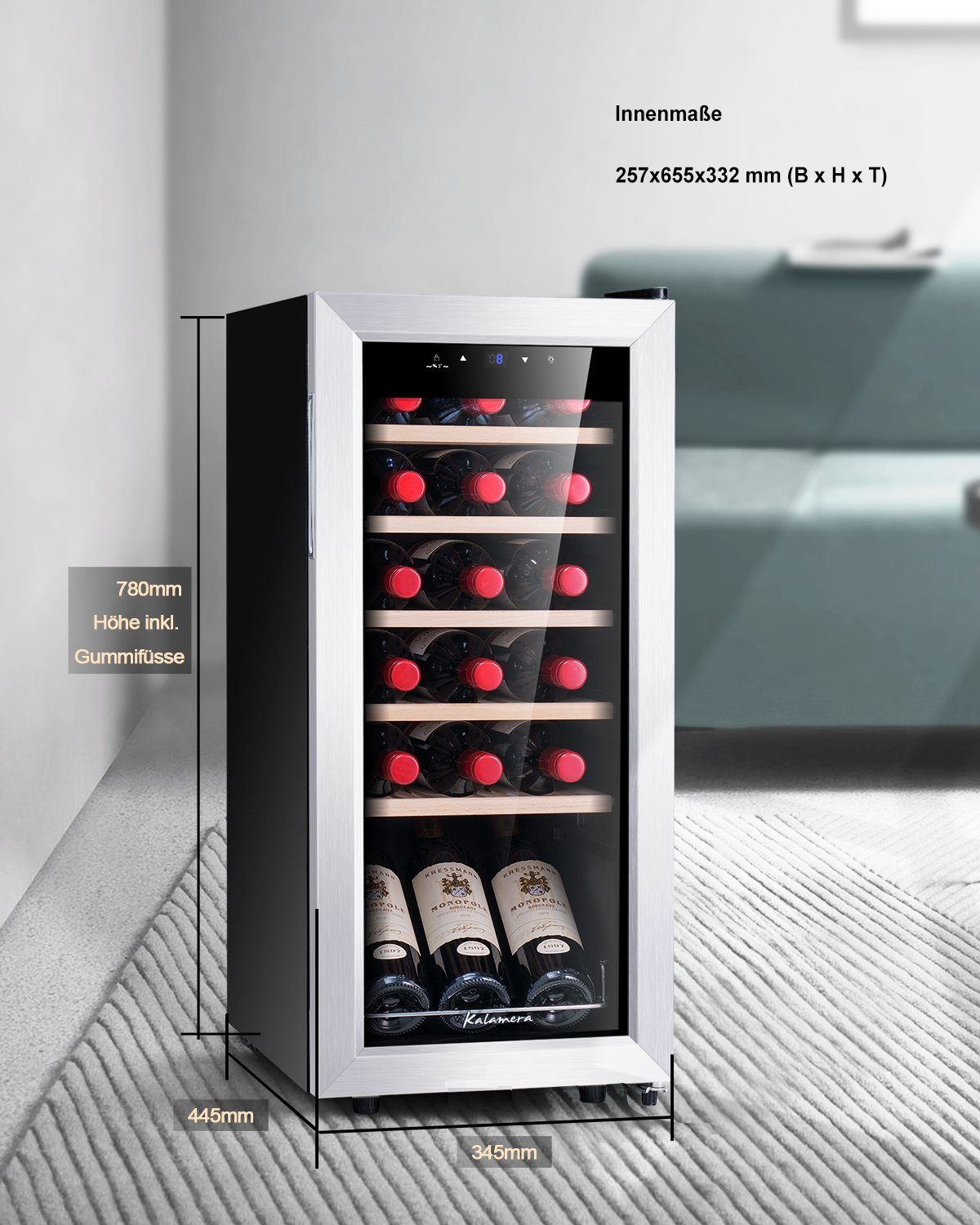 6. Bild von kalamera Weinkühlschrank KRC-51FCSS, für 18 Standardflaschen á 0,75l,5-18°C