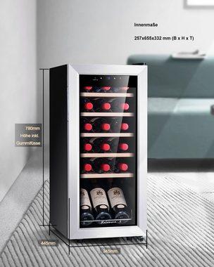 kalamera Weinkühlschrank KRC-51FCSS, für 18 Standardflaschen á 0,75l,5-18°C