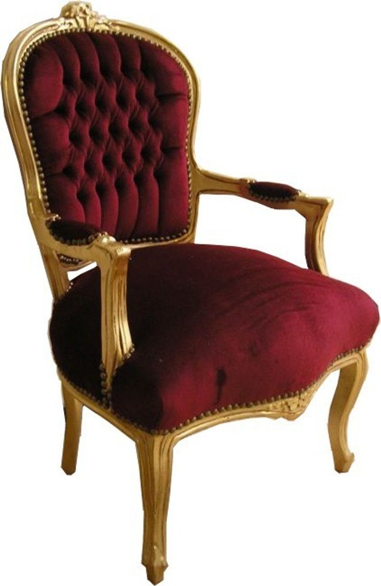 - Bordeaux Möbel / Stuhl Gold Padrino Salon Besucherstuhl Barock Casa