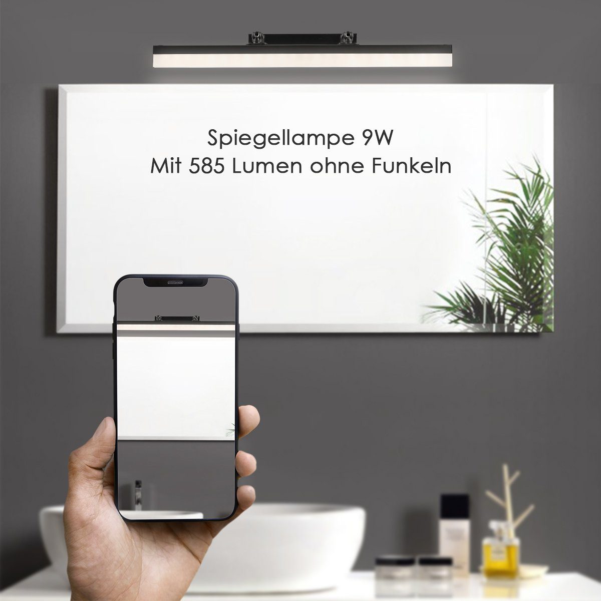 Spiegellampe LED Schminklicht, 40cm, Spiegelleuchte LED naturweiß, 1 Stück tageslichtweiß, 9W LED fest warmweiß, IP44 iscooter Badlampe integriert, LED Einstellbar,