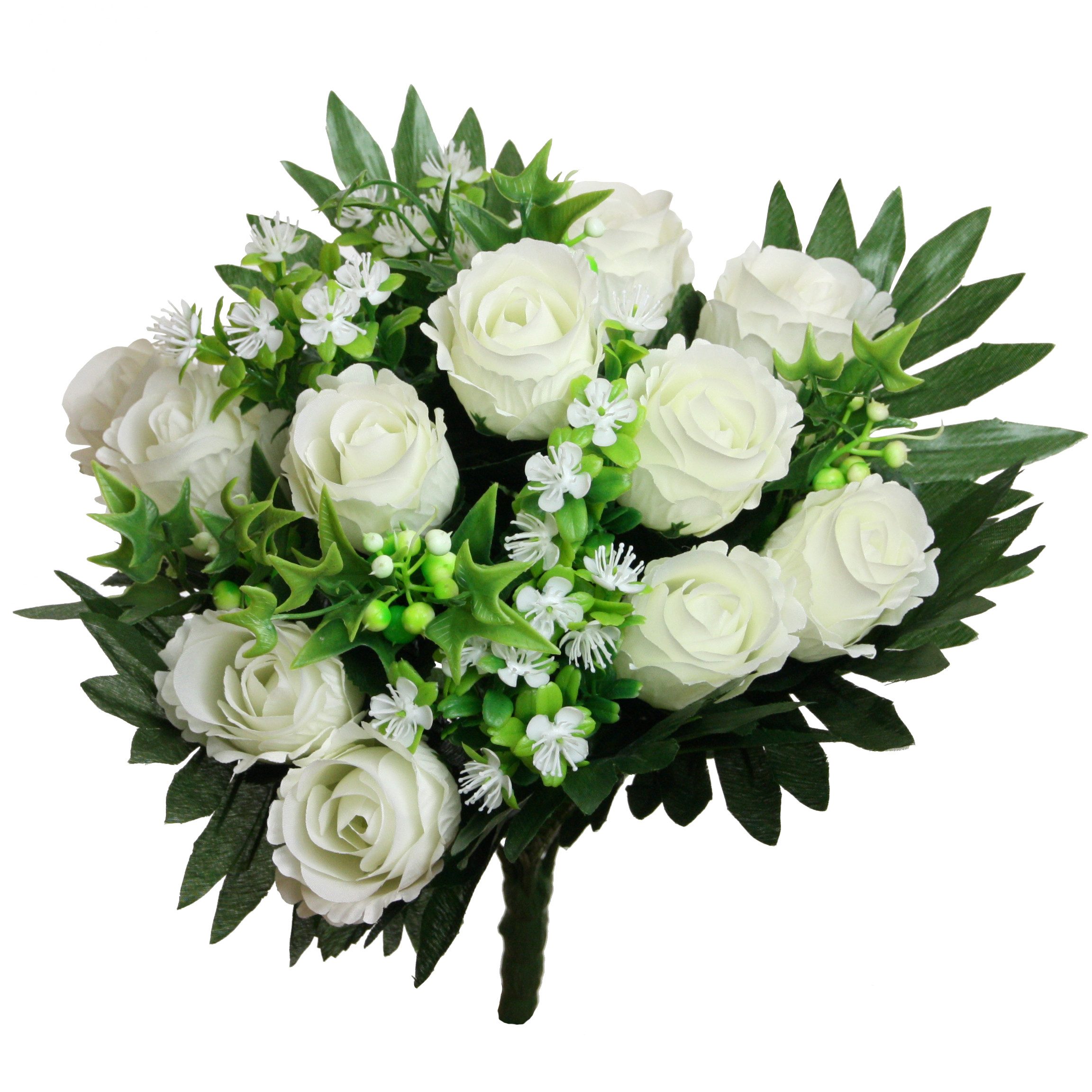 Kunstblumenstrauß Kunstblume Strauß Rosen Blumenstrauß 39cm WEISS leicht creme, Floratexx GmbH