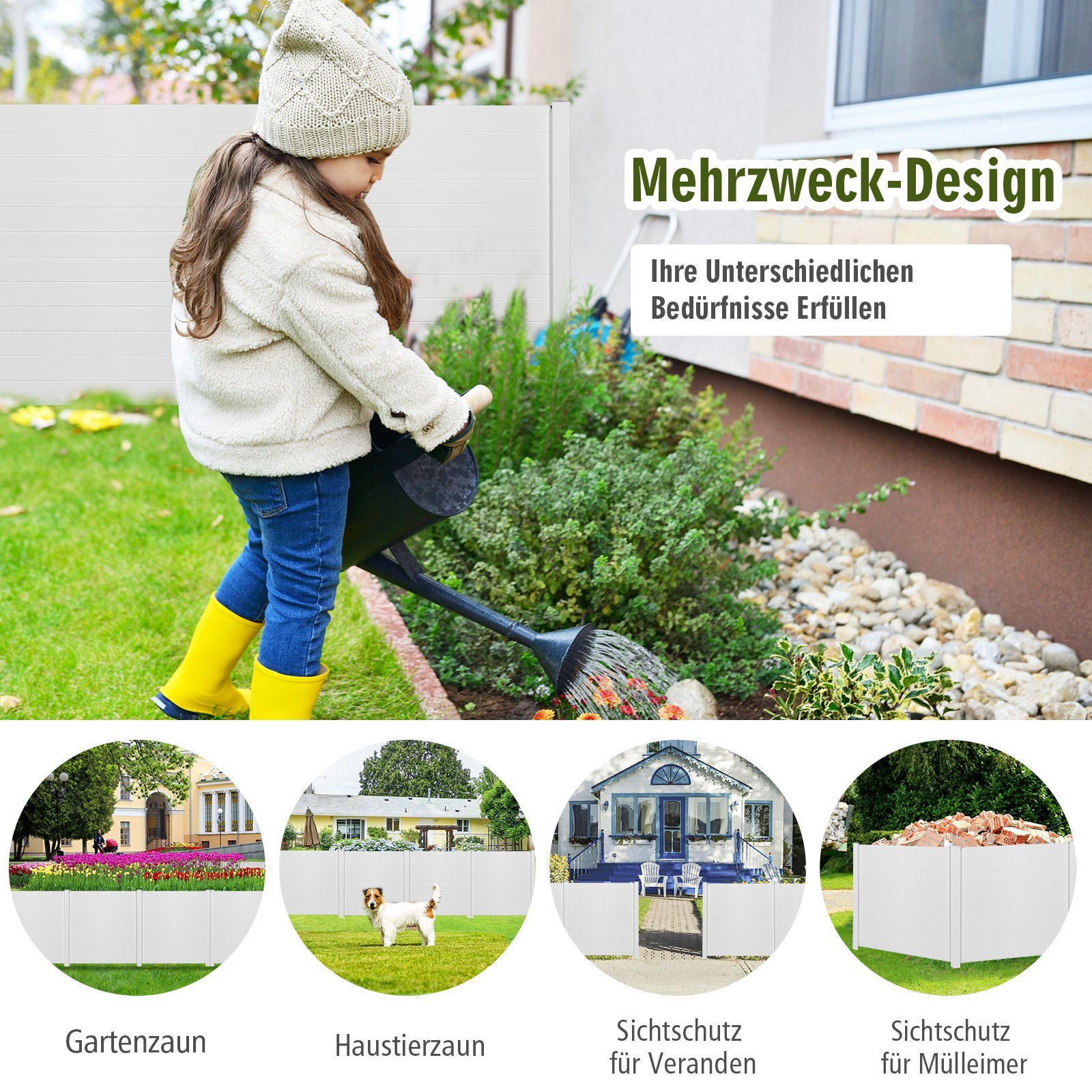 COSTWAY Gartenzaun, 2er-Set, mit 3 Spitzfüßen, erweiterbar & freistehend