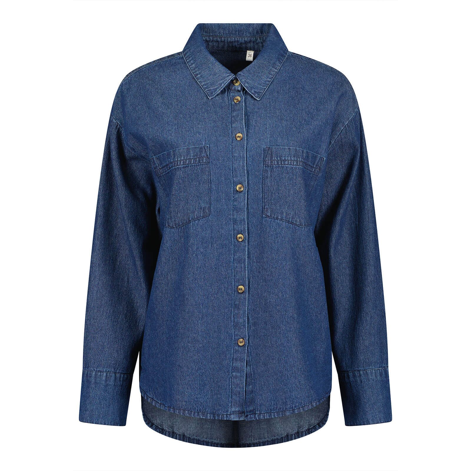 Blue Seven Langarmhemd Damen Jeansbluse 280133 mit Kragen - Damenbluse Hemdbluse Unifarben Klassischer Hemdkragen, Knopfleiste, Aufgesetzte Brusttaschen