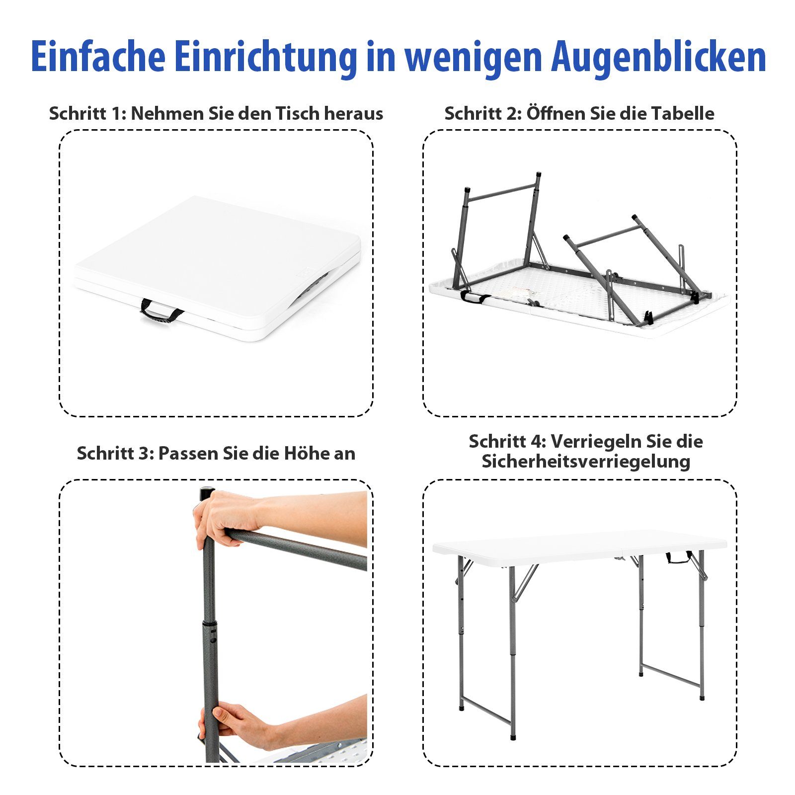 COSTWAY Campingtisch Gartentisch, tragbar & klappbar & höhenverstellbar