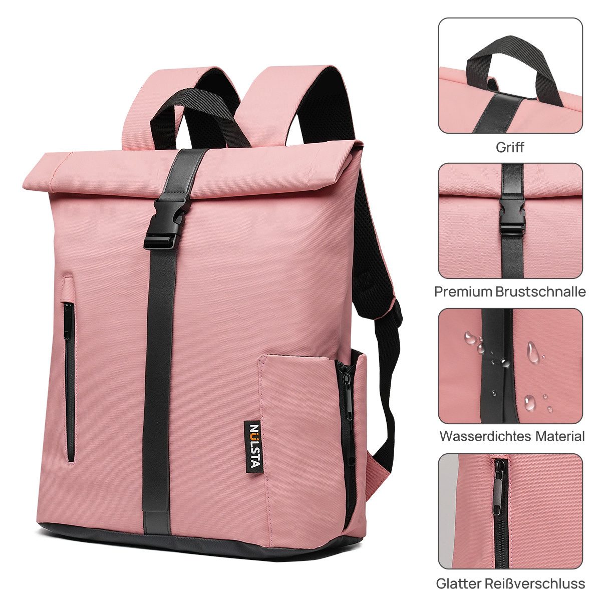 NULSTA Rucksack Rolltop Rucksack Wasserdicht Damen & Herren Daypack Freizeitrucksack, 30*15*40cm,Cityrucksack,Tourenrucksack,Schulrucksack