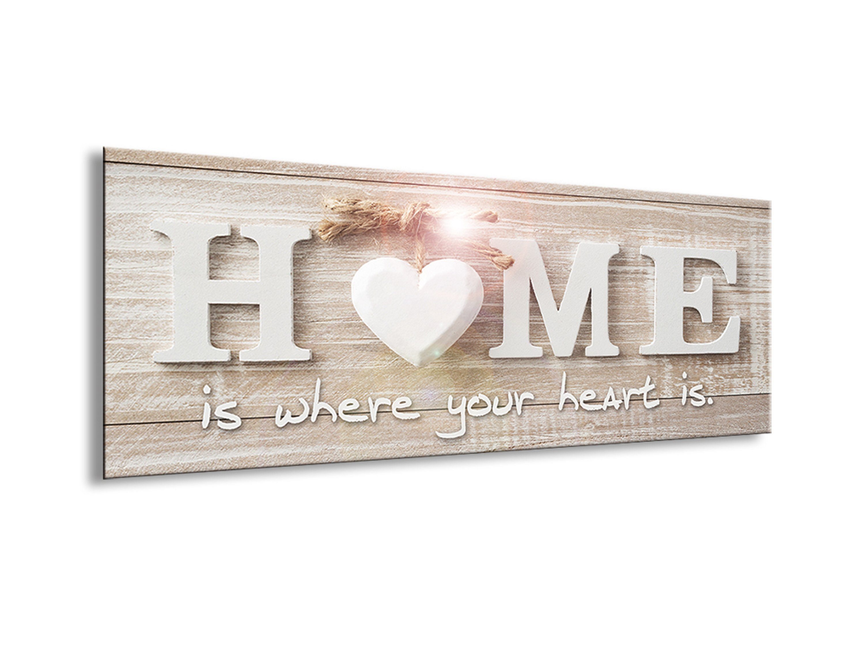 Sprüche: Home Spruch 80x30cm aus und Glasbild Zitate Glasbild Herz artissimo Zuhause, Glas Bild