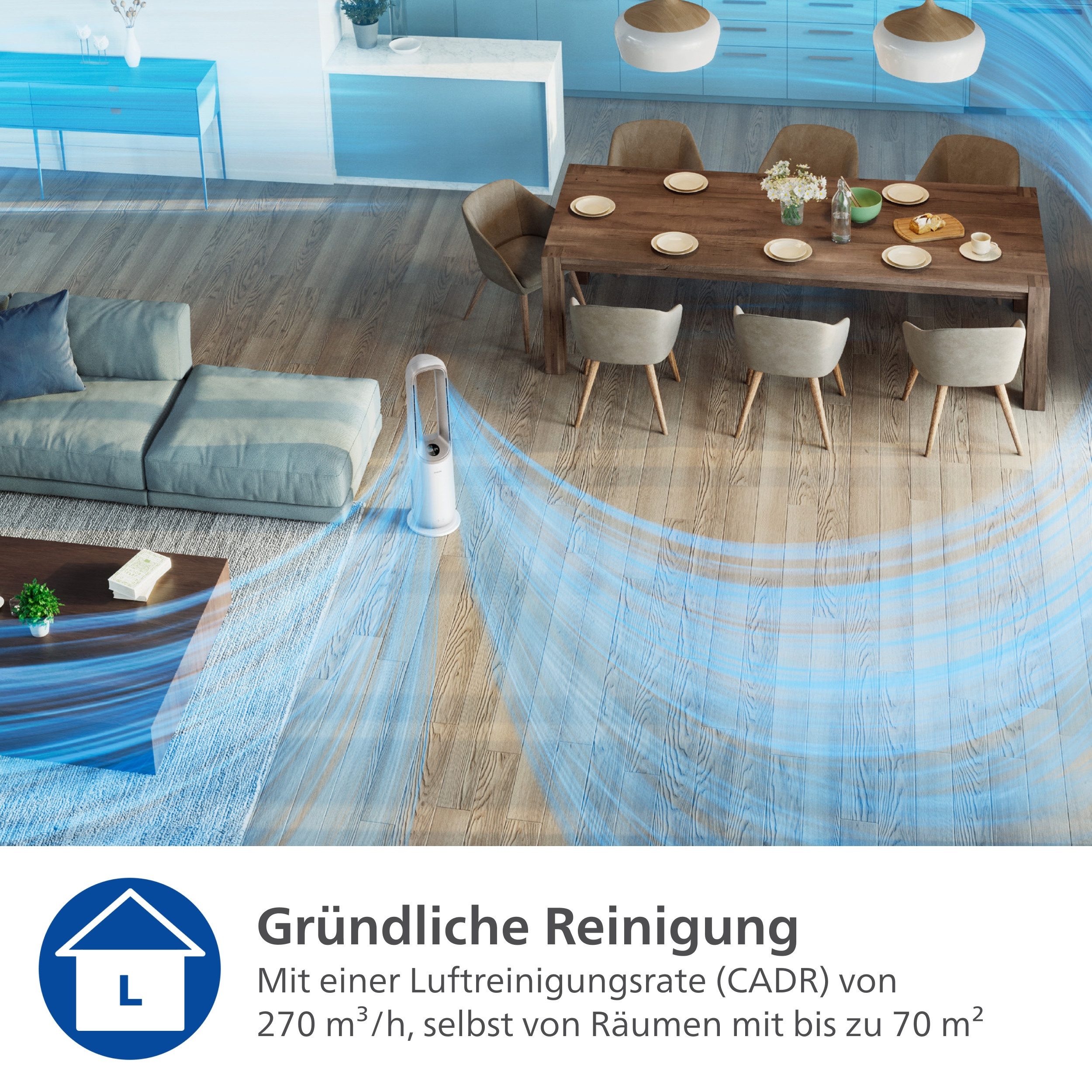 Philips Luftreiniger AMF870 Air Performer, 3-in-1 Reinigen, Kühlen & Heizen, für 70 m² Räume, für Allergiker geeignet, CADR 270 m³/h, mit Air+ App verbunden
