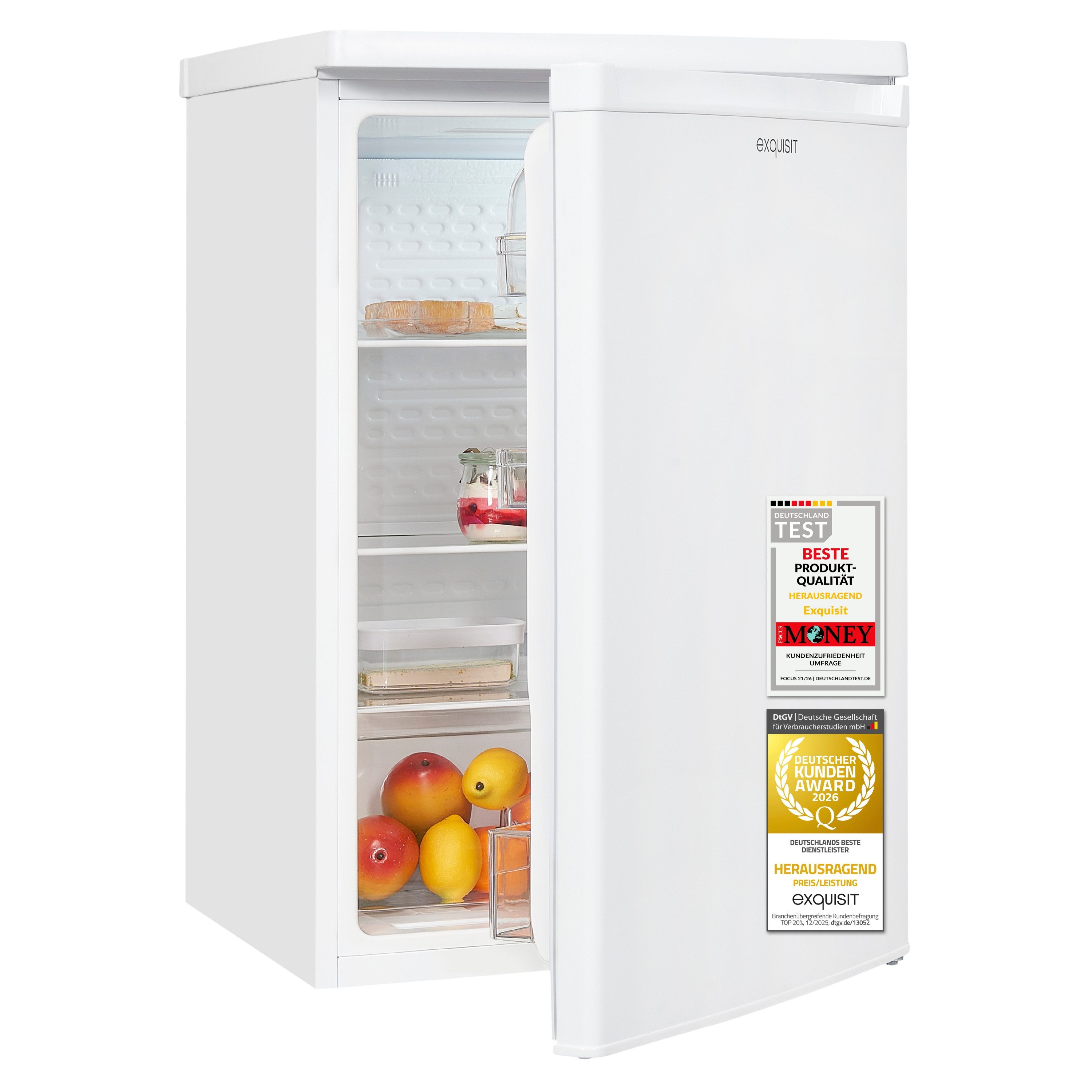 exquisit Vollraumkühlschrank KS516-V-040C, 85 cm hoch, 55 cm breit, 126 l Nutzinhalt, LED Beleuchtung, Energieklasse C, 35 dB