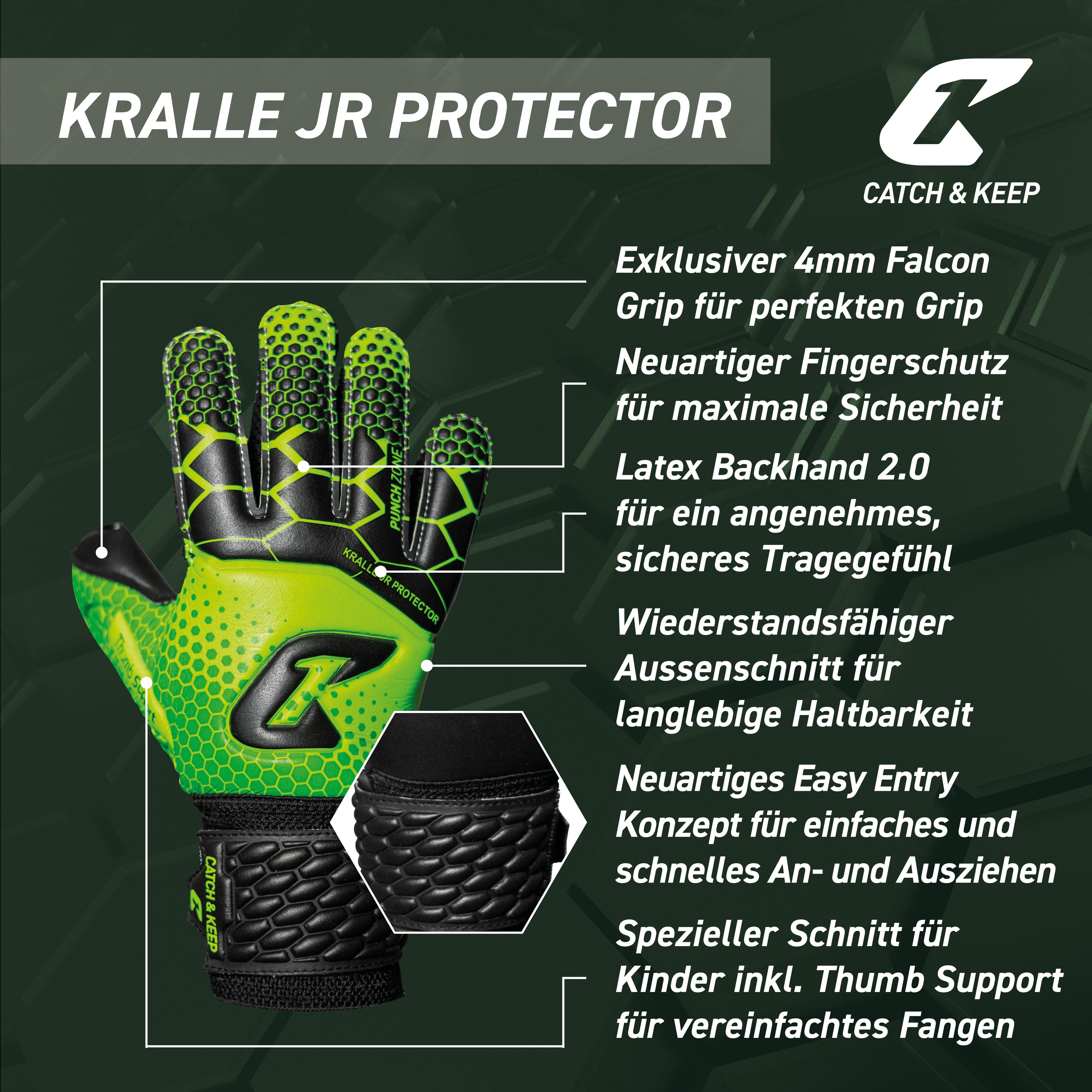 Catch & Keep Torwarthandschuhe Torwarthandschuhe kinder – Torwarthandschuhe mit Krallechutz-4mm Grip