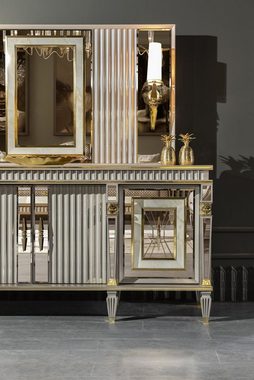 JVmoebel Anrichte Esszimmer Set Weiß Anrichte Spiegel Elegantes Design Metall Luxus