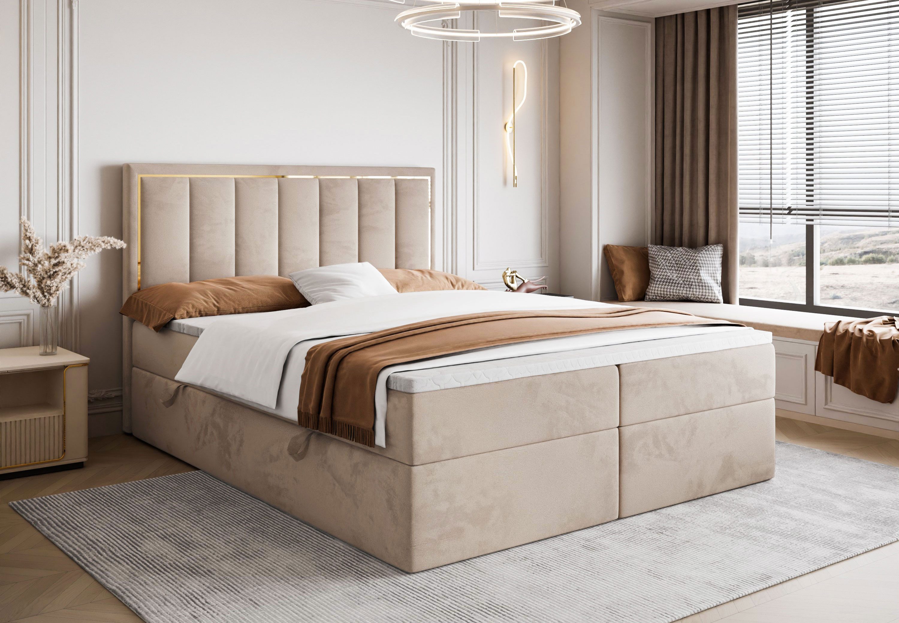 Lookway Boxspringbett AURELIA mit Bettkästen und Topper, mit Bettkasten und Topper