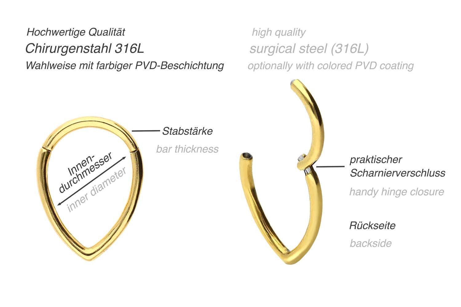 PIERCINGLINE Nasenpiercing Chirurgenstahl Segmentring Clicker TROPFEN Ohrpiercing Septum Nase (Clicker, 1-tlg), Ohrpiercing für Conch, Helix, Tragus, Daith, Lobe