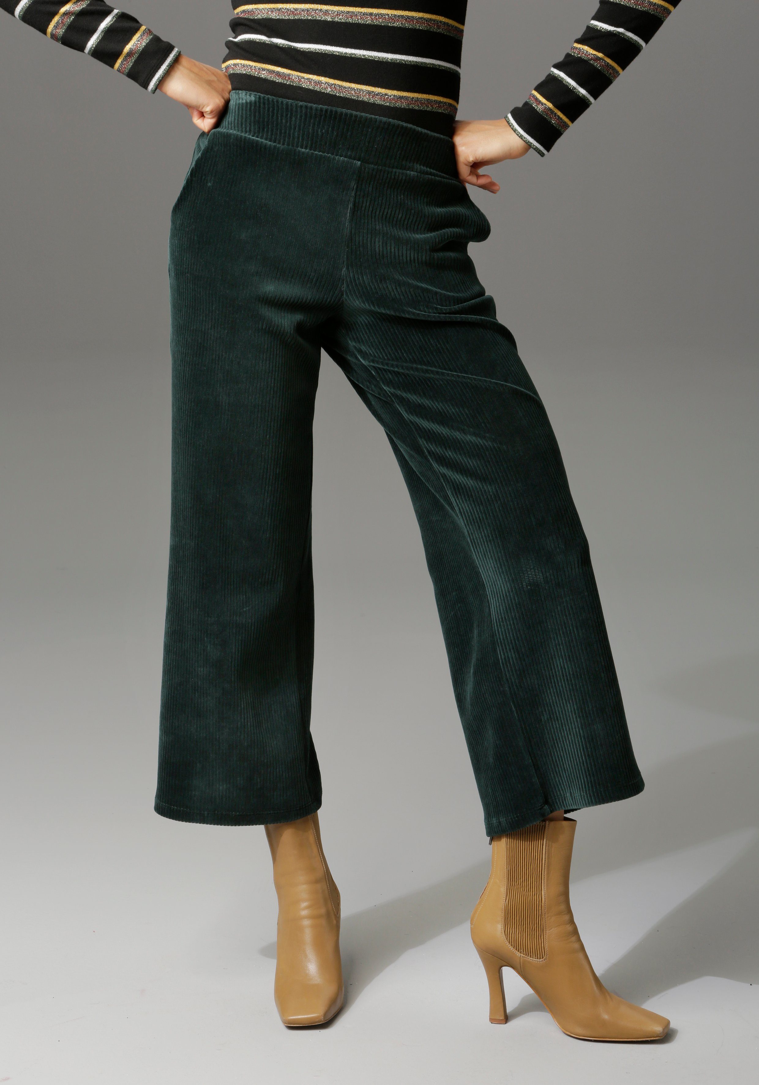 Aniston CASUAL Cordhose in trendiger Culotte-Form tannengrün