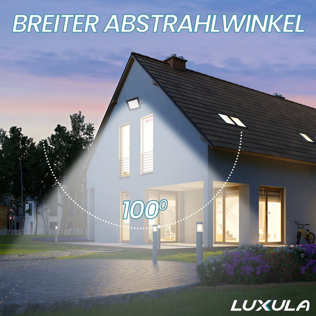 LUXULA LED Flutlichtstrahler LED-Fluter, 300 W, warm- & neutralweiß, 30000 lm, schwarz, IP65, LED fest integriert, warmweiß, neutralweiß