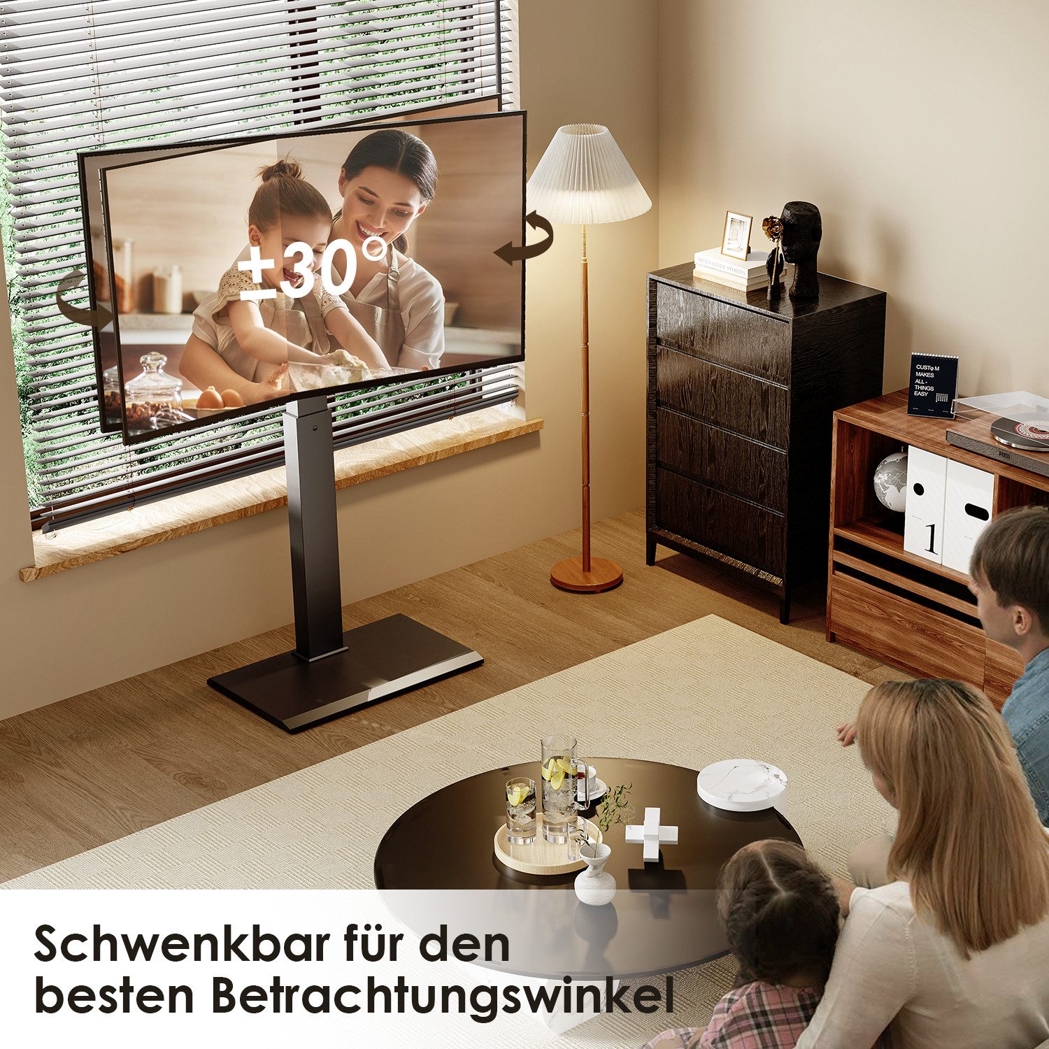 FITUEYES TV-Ständer ±30° schwenkbar, höhenverstellbar, 32-65 Zoll, (bis 65 Zoll, Metallbodenplatte) – Bild 3 von 5