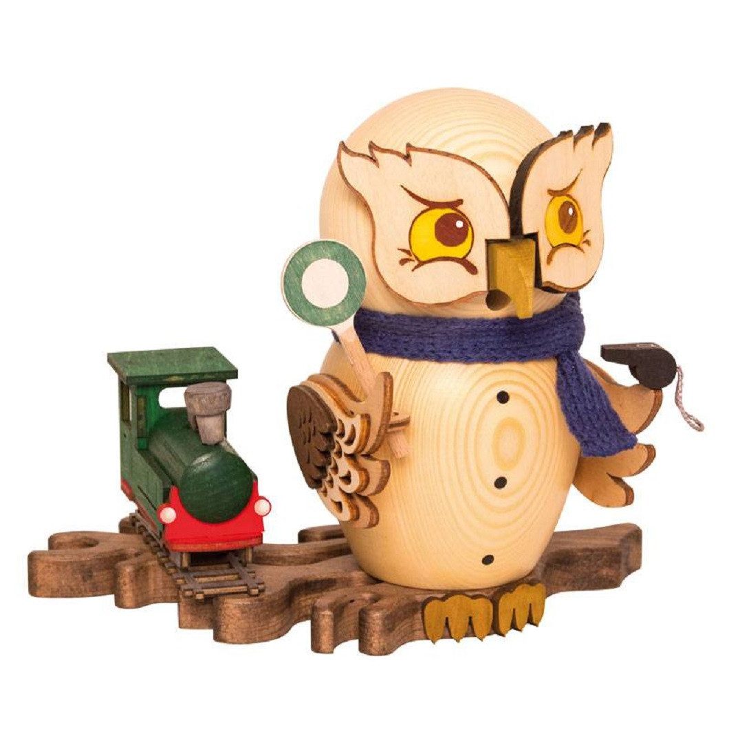 Kuhnert Räuchermännchen Kuhnert Raucheule mit Eisenbahn, (1 St), Handarbeit aus dem Erzgebirge