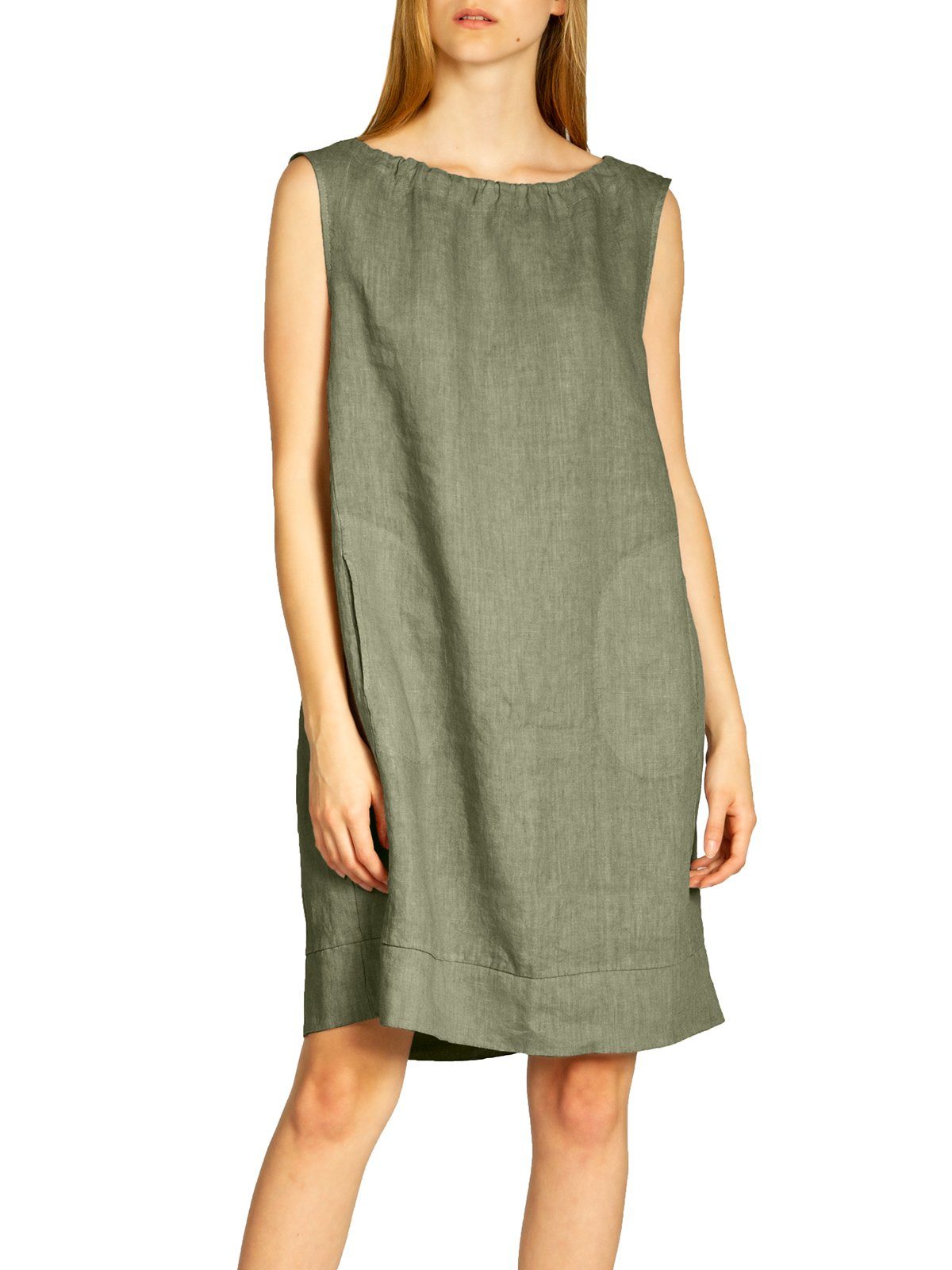 Caspar Sommerkleid SKL017 lässiges knielanges Damen Sommer Leinenkleid Luftig leicht, figurumspielende Form, mit seitlichem Jersey-Einsatz