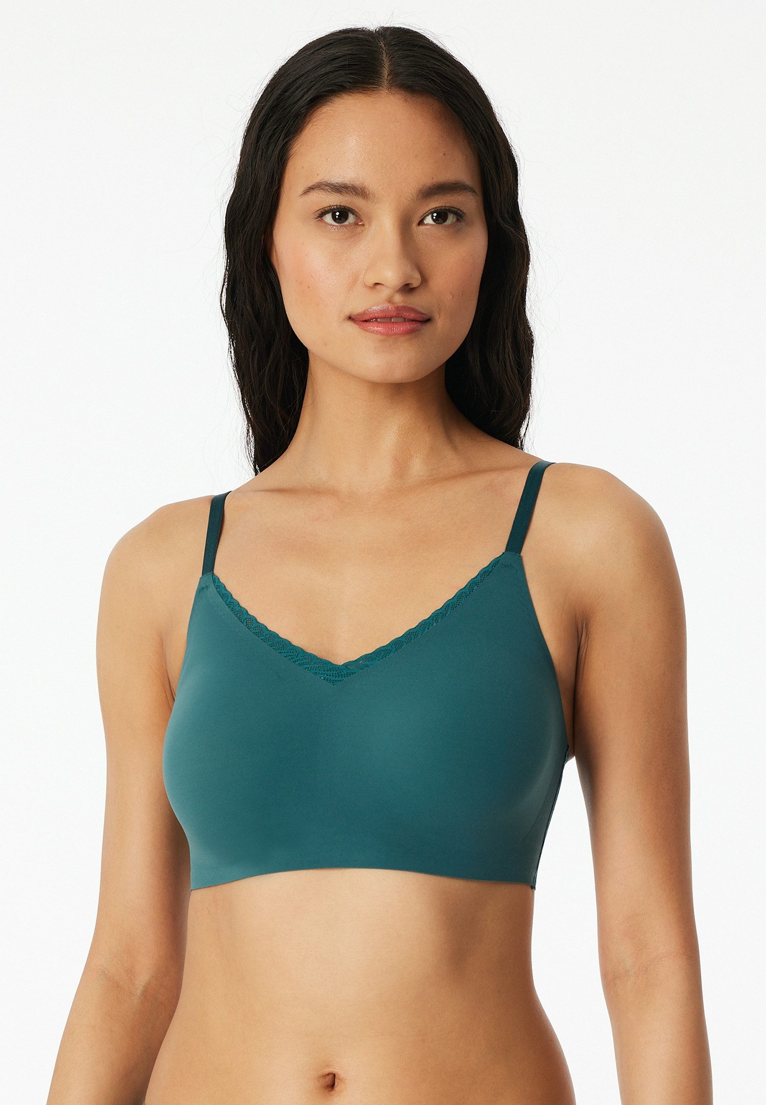 Schiesser Bustier Invisible Soft Lace herausnehmbare Pads, V-Ausschnitt, Spitze vorn, Lasercut-Abschlüsse