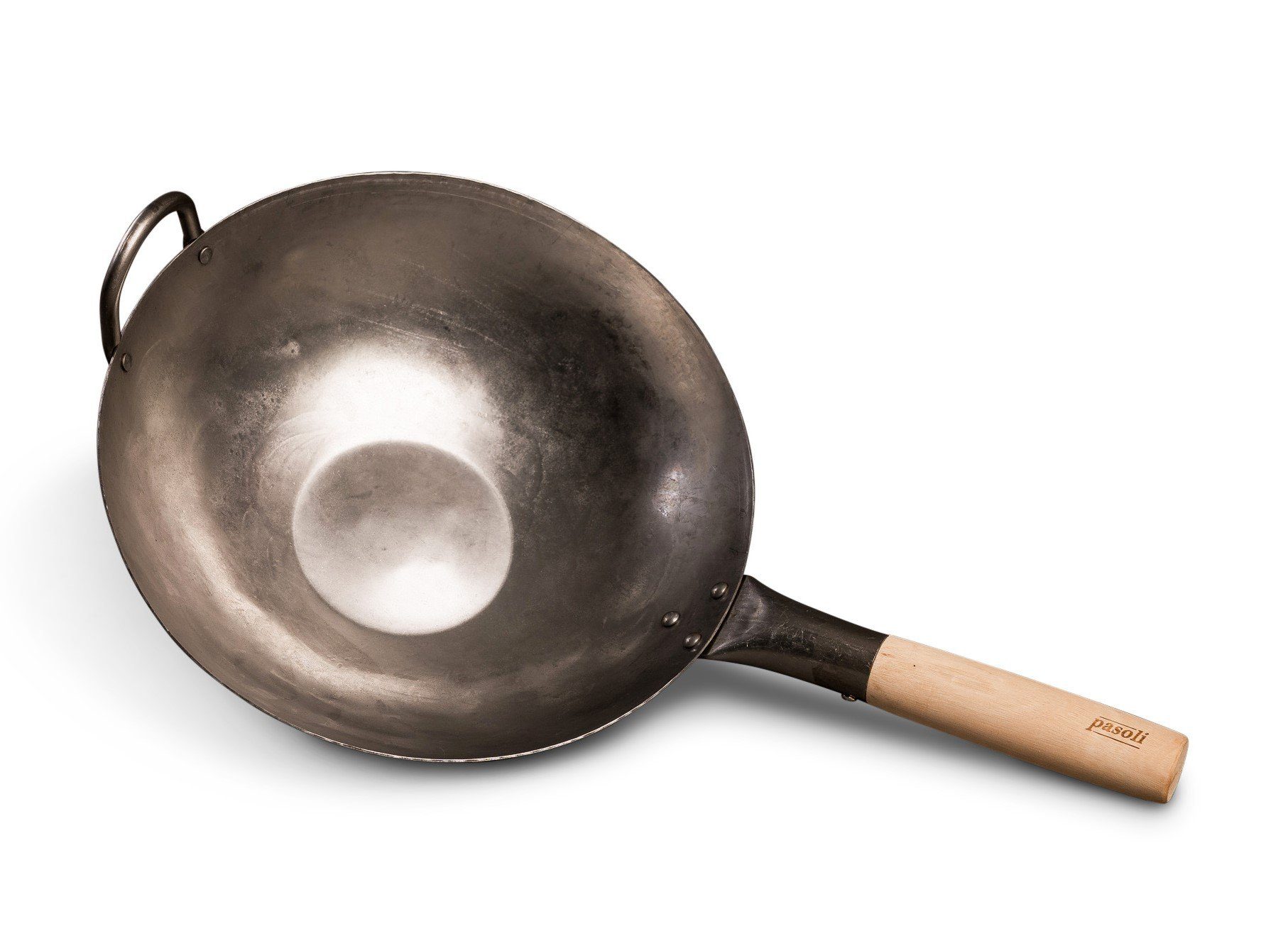 pasoli Wok traditionell handgehämmerter Carbonstahl-Wok mit flachem Boden, Karbon-Stahl, Handgehämmert, runder Boden