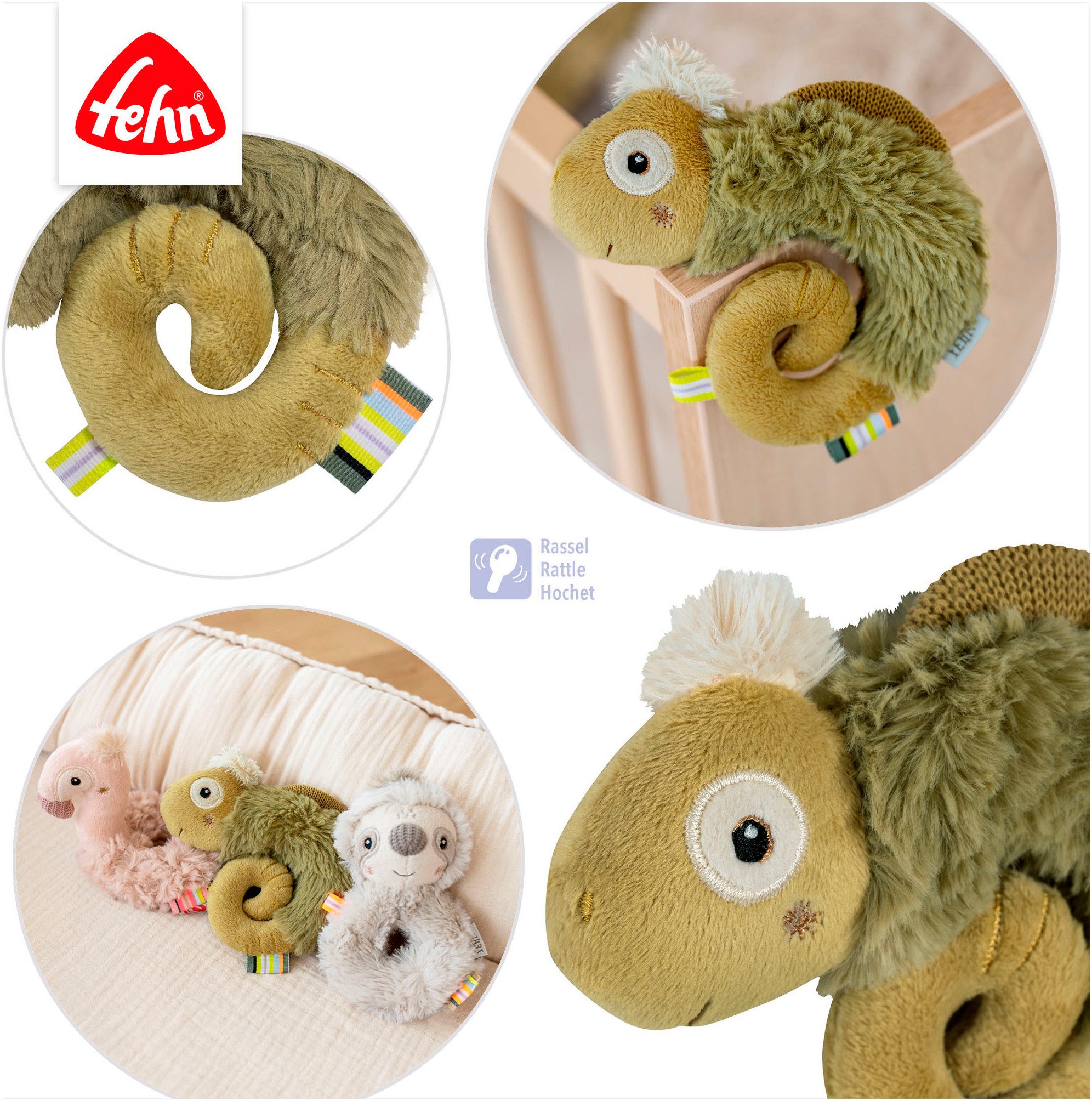 Fehn Greifspielzeug Lazy, Crazy & Pink, Ring-Greifling Chamäleon