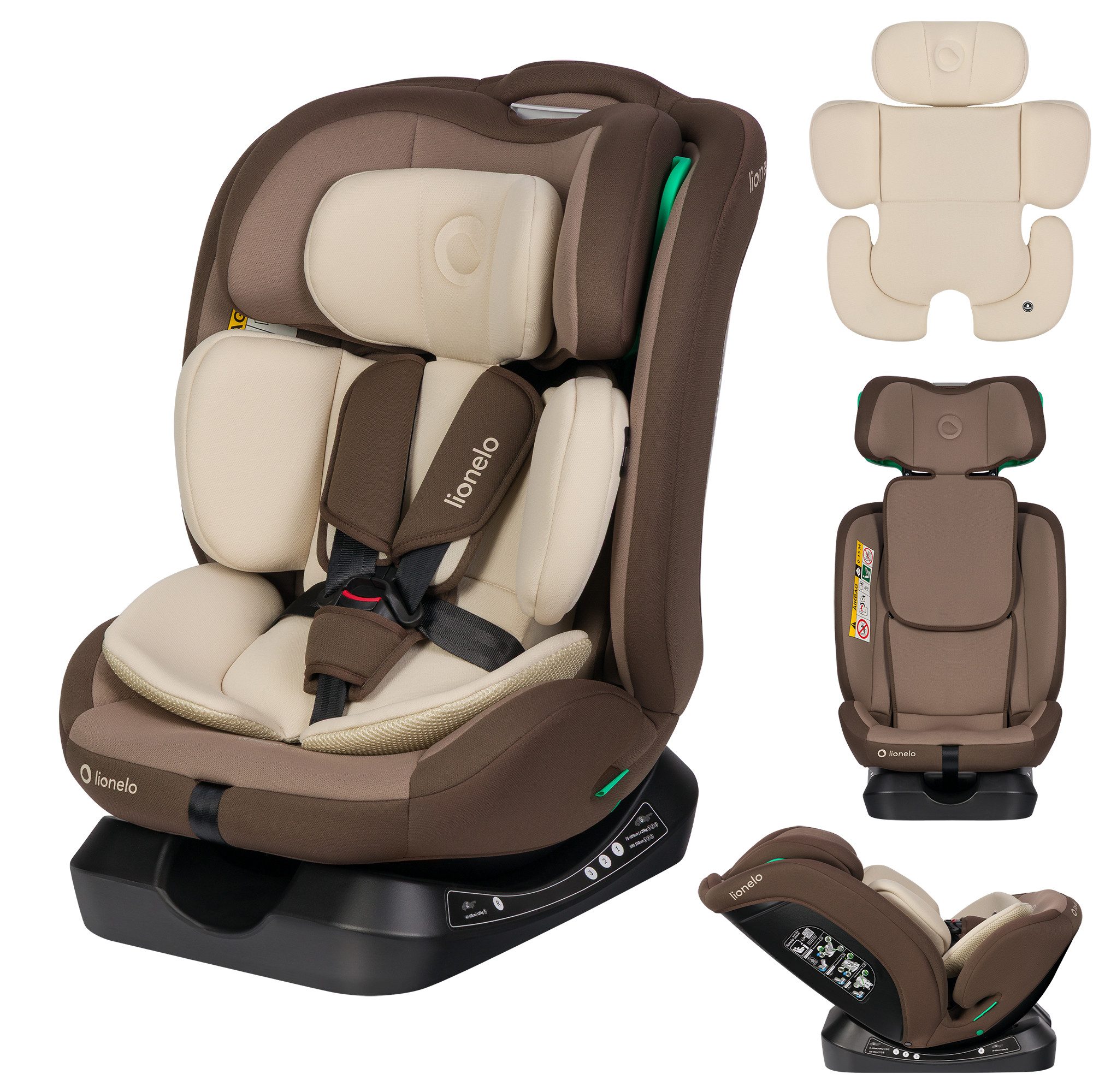 lionelo Autokindersitz AART I-SIZE, ab: ab Geburt, bis: 12 Jahre, ab: 40,00 cm, bis: 150,00 cm, (Autositz, Bedienungsanleitung, Verkleinerungseinsatz, Lendeneinsatz, Baby Card), i-SizeBreiter Anpassungsbereich Ein zusätzlicher Seitenschutz 4in1