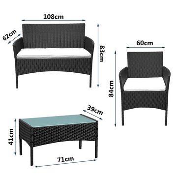 Clanmacy Sitzgruppe Gartenmöbel Glas Lounge Rattanlounge Loungeset Couch Hocker Tisch Sitzgruppe