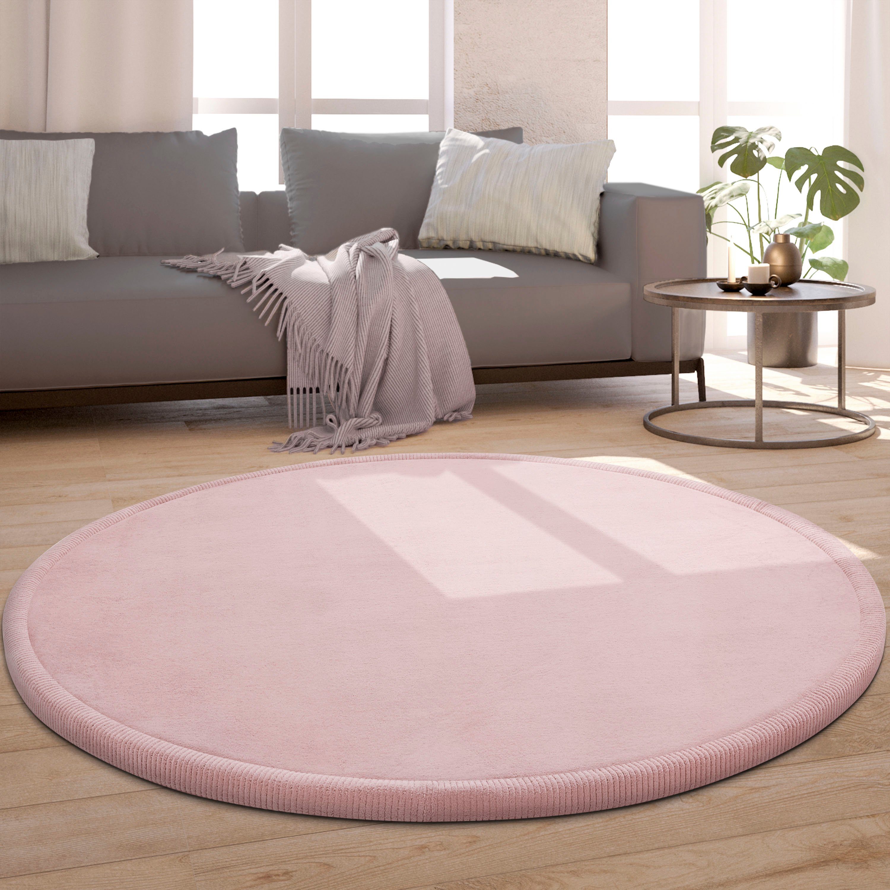 Teppich Tatami 475, Paco Home, rund, Höhe: 24 mm, Kurzflor, Uni Farben, mit Memory Foam, waschbar pink | Hochflor-Teppiche